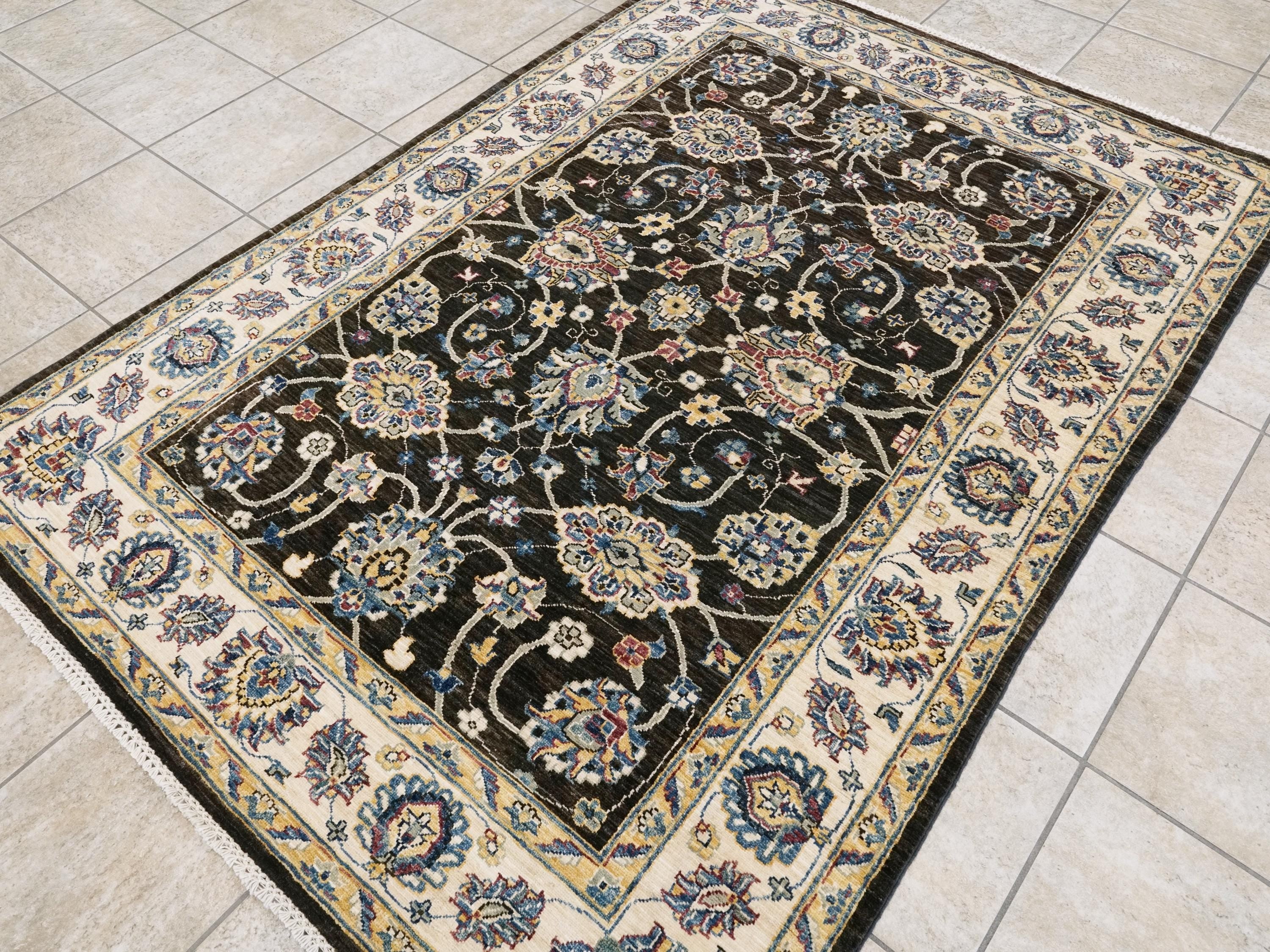 5x7 Ft Black Bidjar Rug - Afghan Oriental Wool Rug - Floral Design