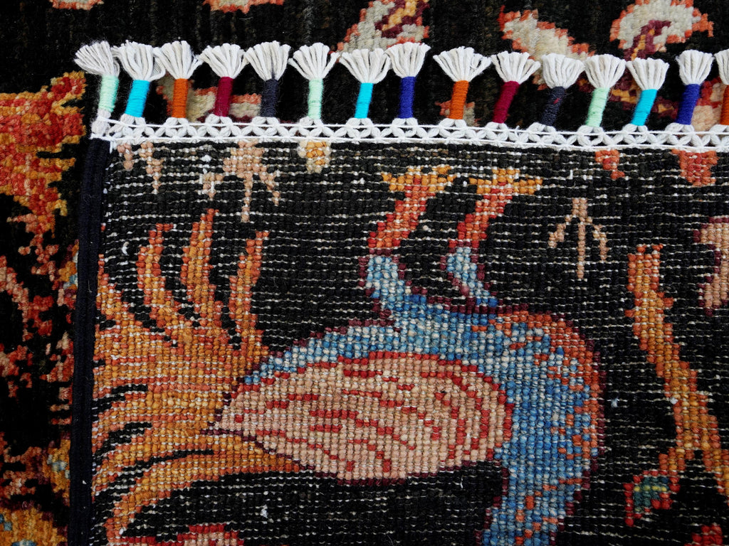 4x6 Ft Black Bird Rug - Hand Knotted Oriental Rug