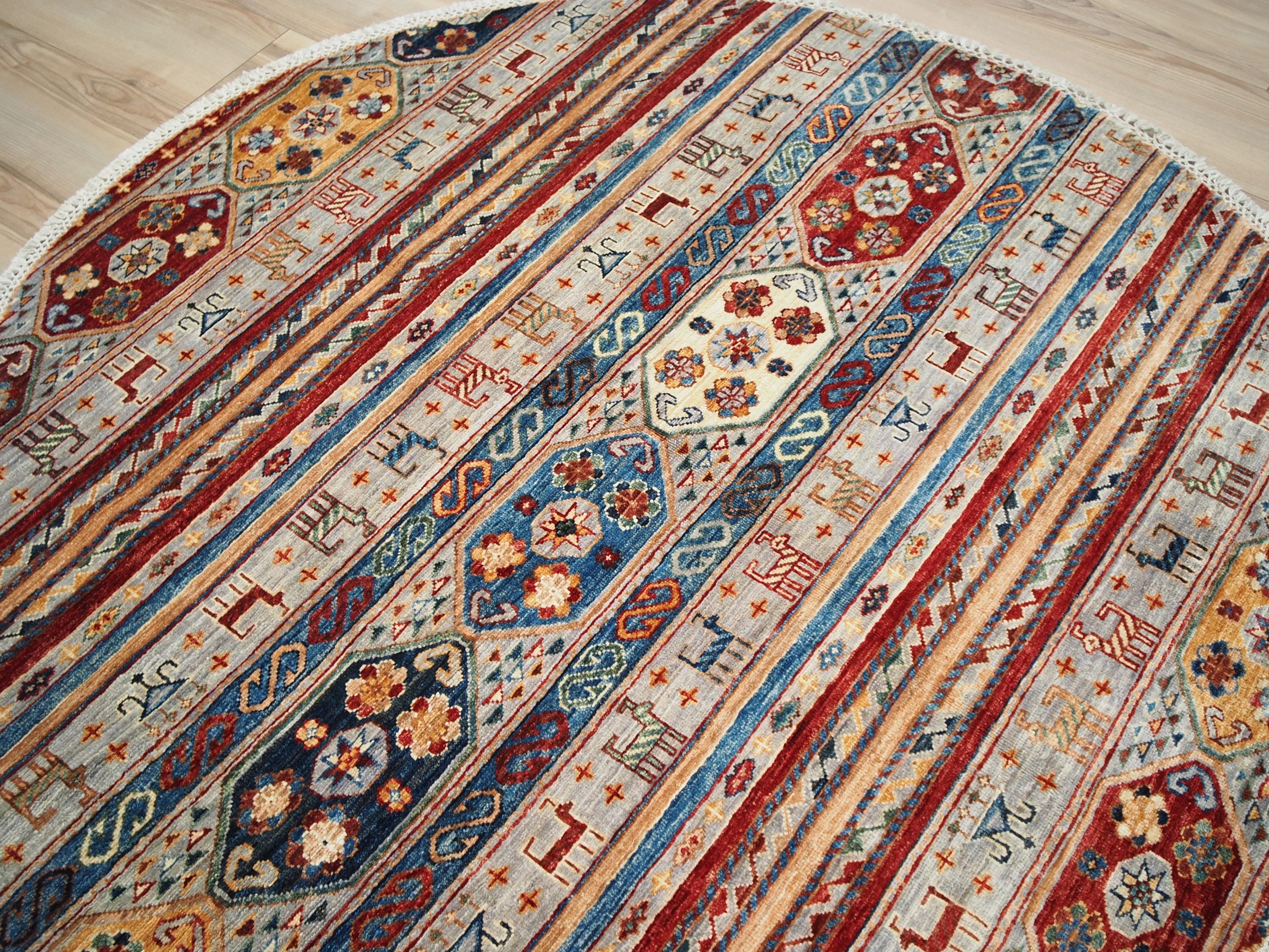 5x5 Ft Gray Khorjin Rug - Round Oriental Wool Rug