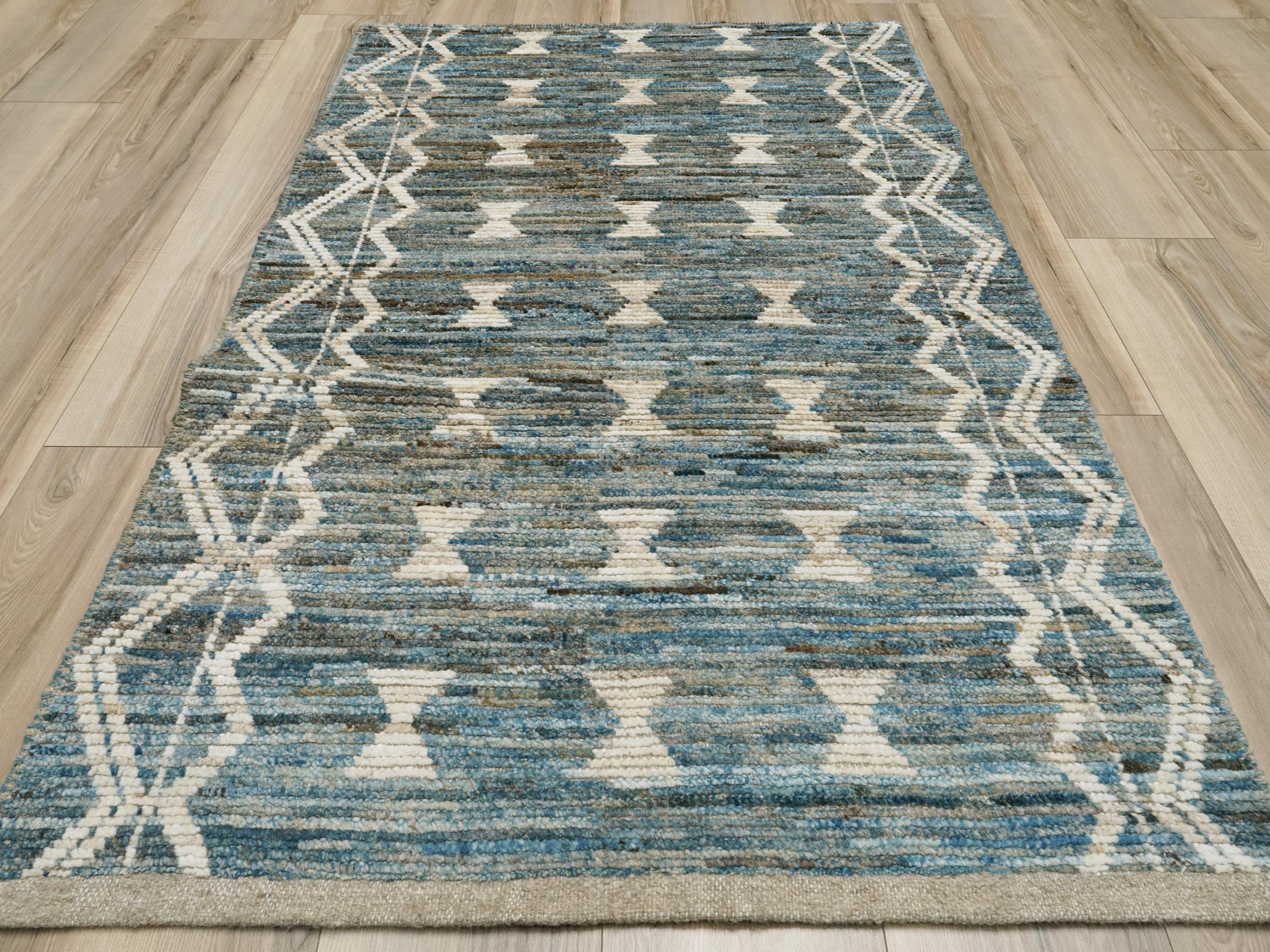 3x5 Ft Blue Moroccan Rug - Afghan Wool Tribal Rug