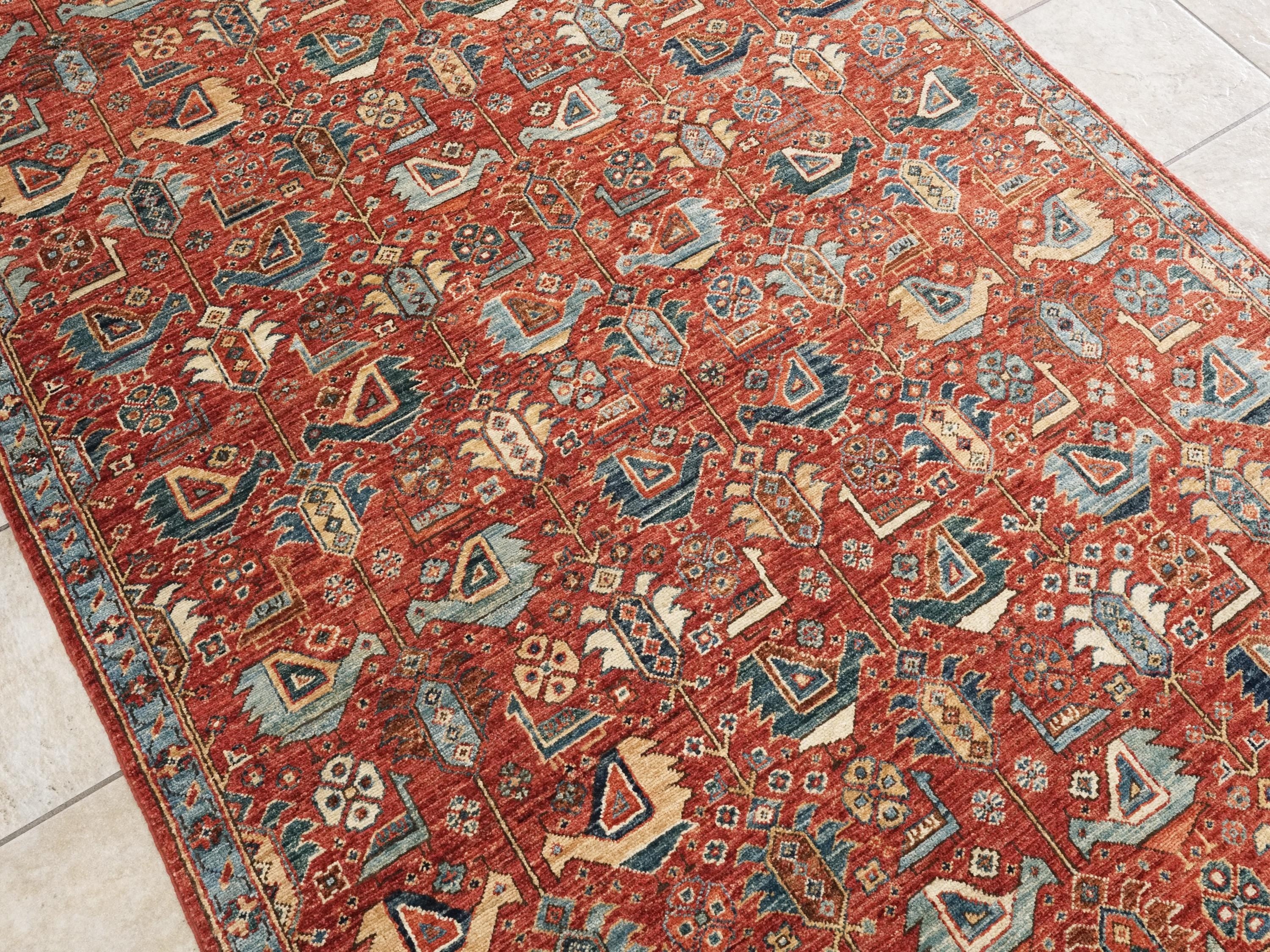 5x7 Ft Hand Knotted Red Serapi Rug - Ghazni Wool Oriental Rug