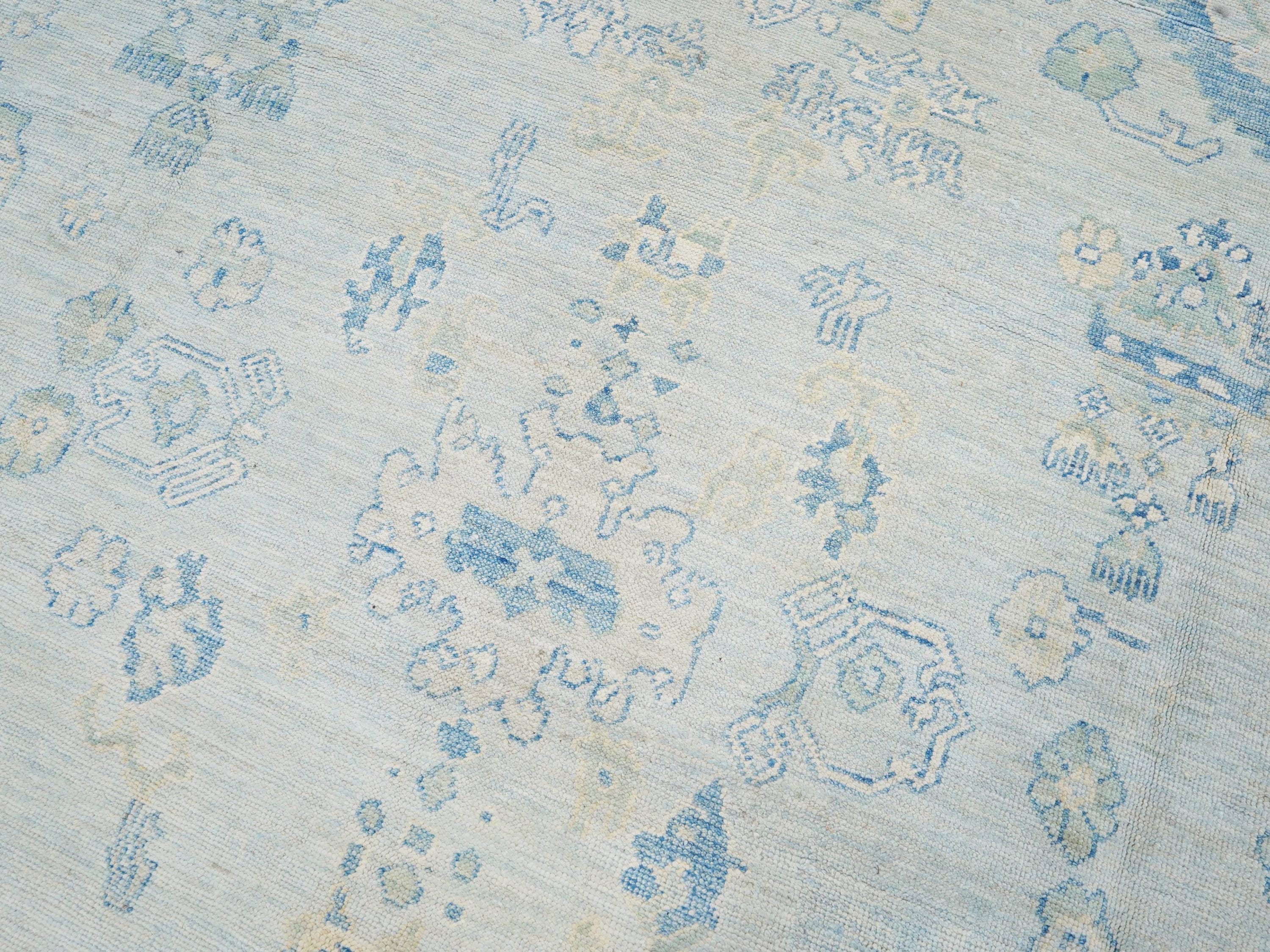 9x12 Ft Light Blue Oushak Rug - Handmade Area Rug