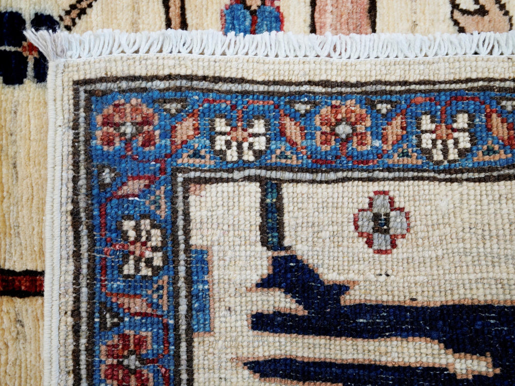 3x5 Ft Beige & Blue Heriz Rug - Handmade Afghan Rug