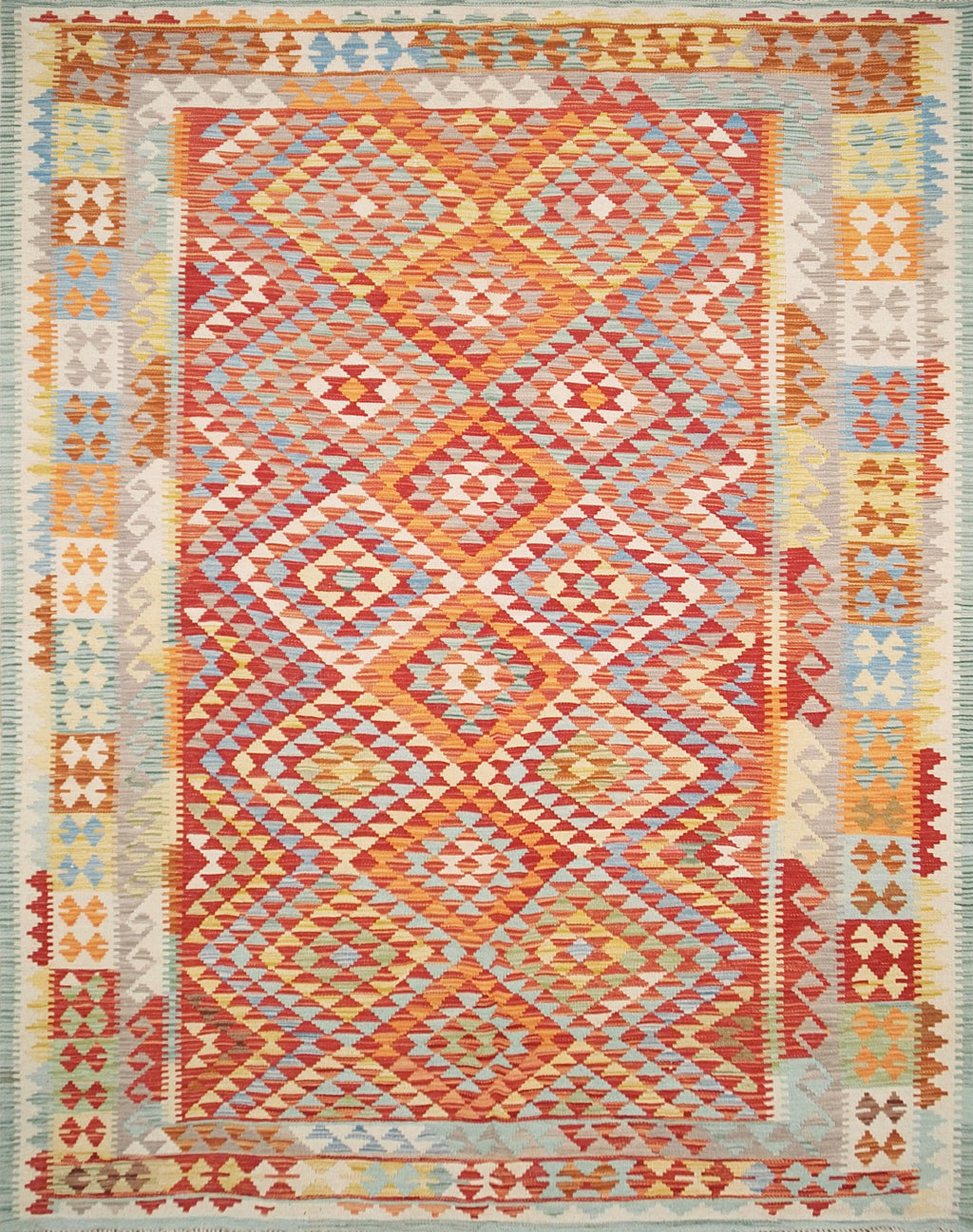 6x8 Ft Red Wool Kilim Rug - Flat Weave Afghan Rug