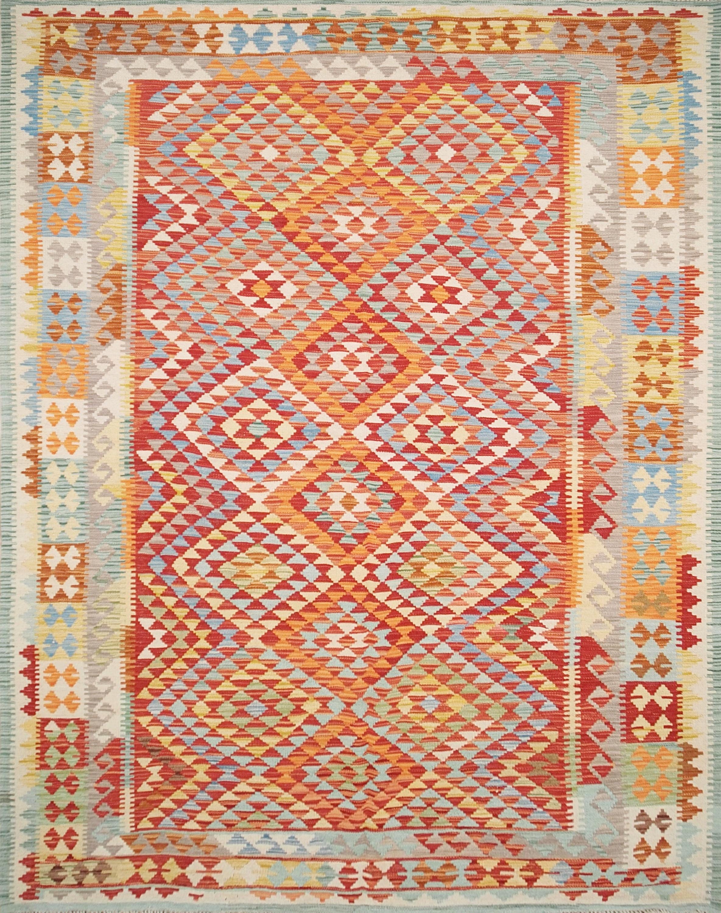 6x8 Ft Red Wool Kilim Rug - Flat Weave Afghan Rug