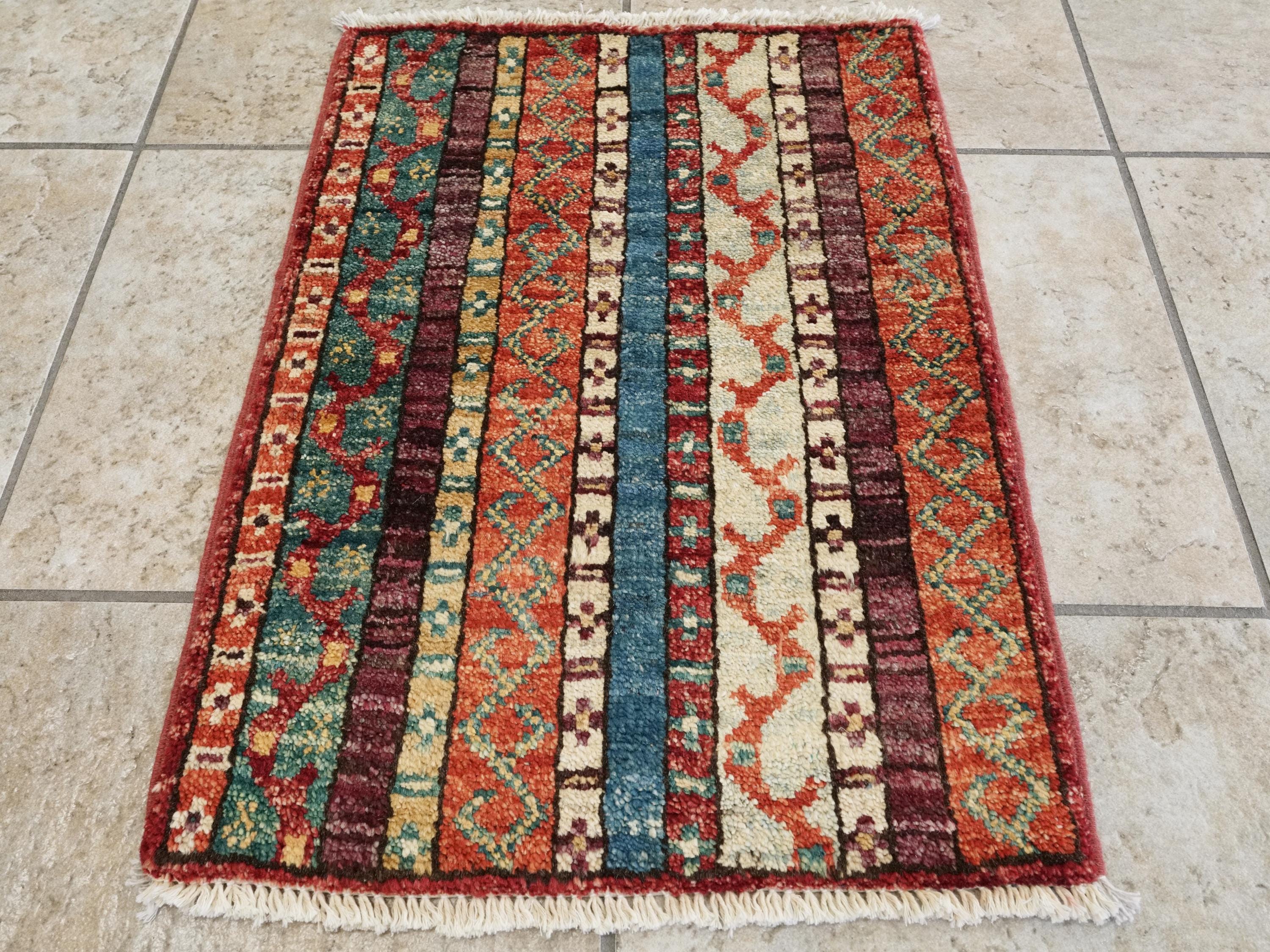 1x2 Ft Red Heriz Rug - Hand Knotted Ghazni Wool Oriental Doormat