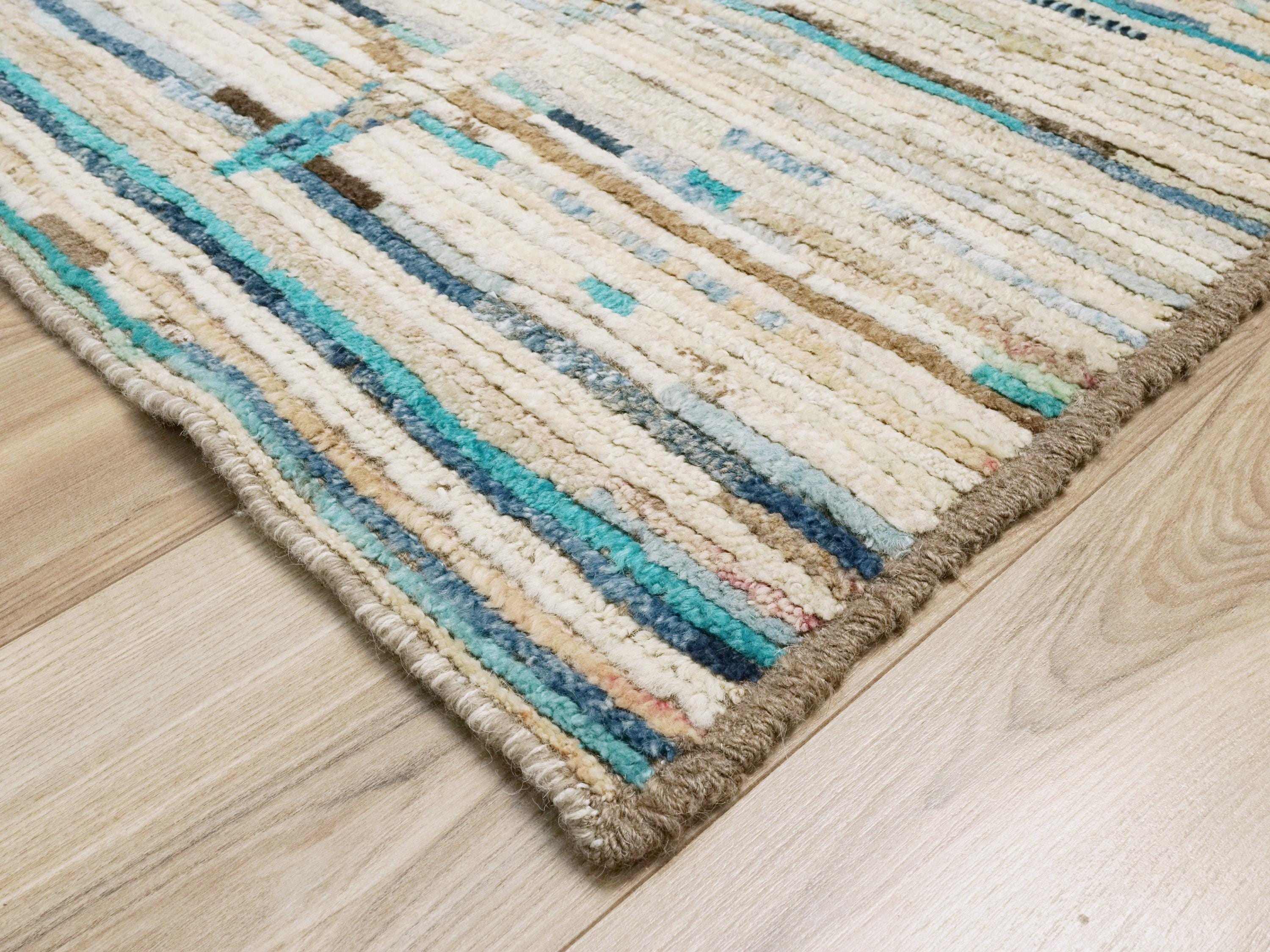 5x8 Ft Beige & Blue Moroccan Rug - Wool Area Rug