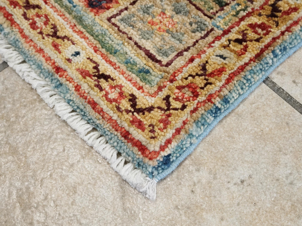 2x3 Ft Hand Knotted Wool Mamluk Rug - Light Blue Oriental Accent Rug