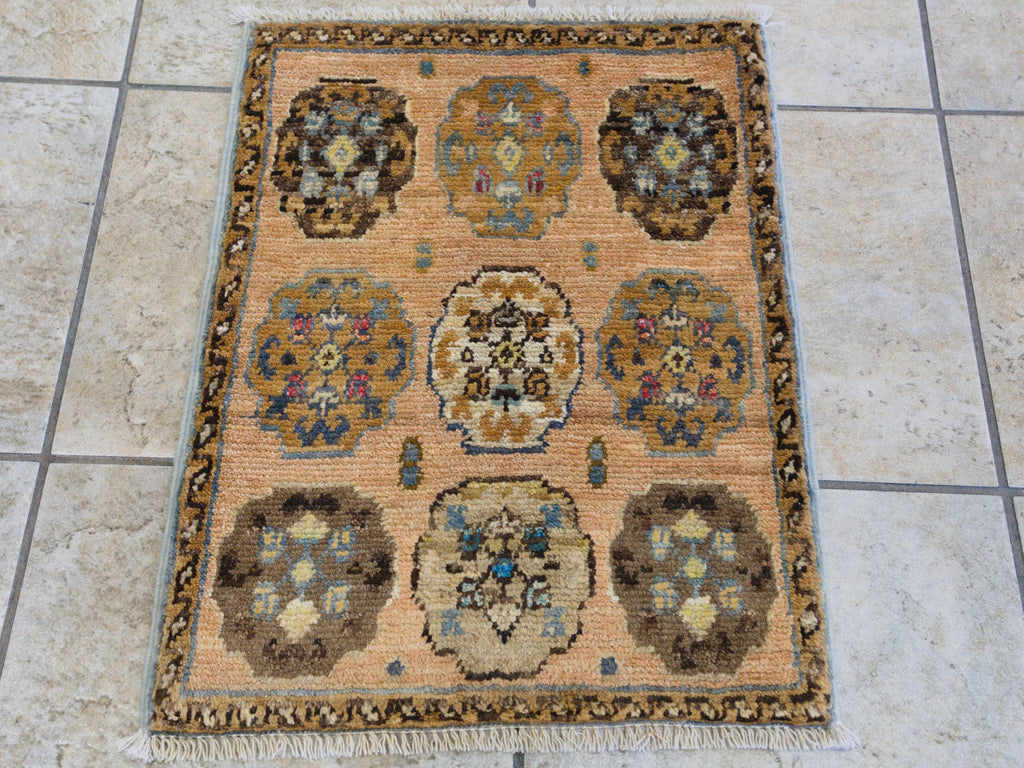 1x2 Ft Pale Beige Ersari Rug - Wool Accent Rug