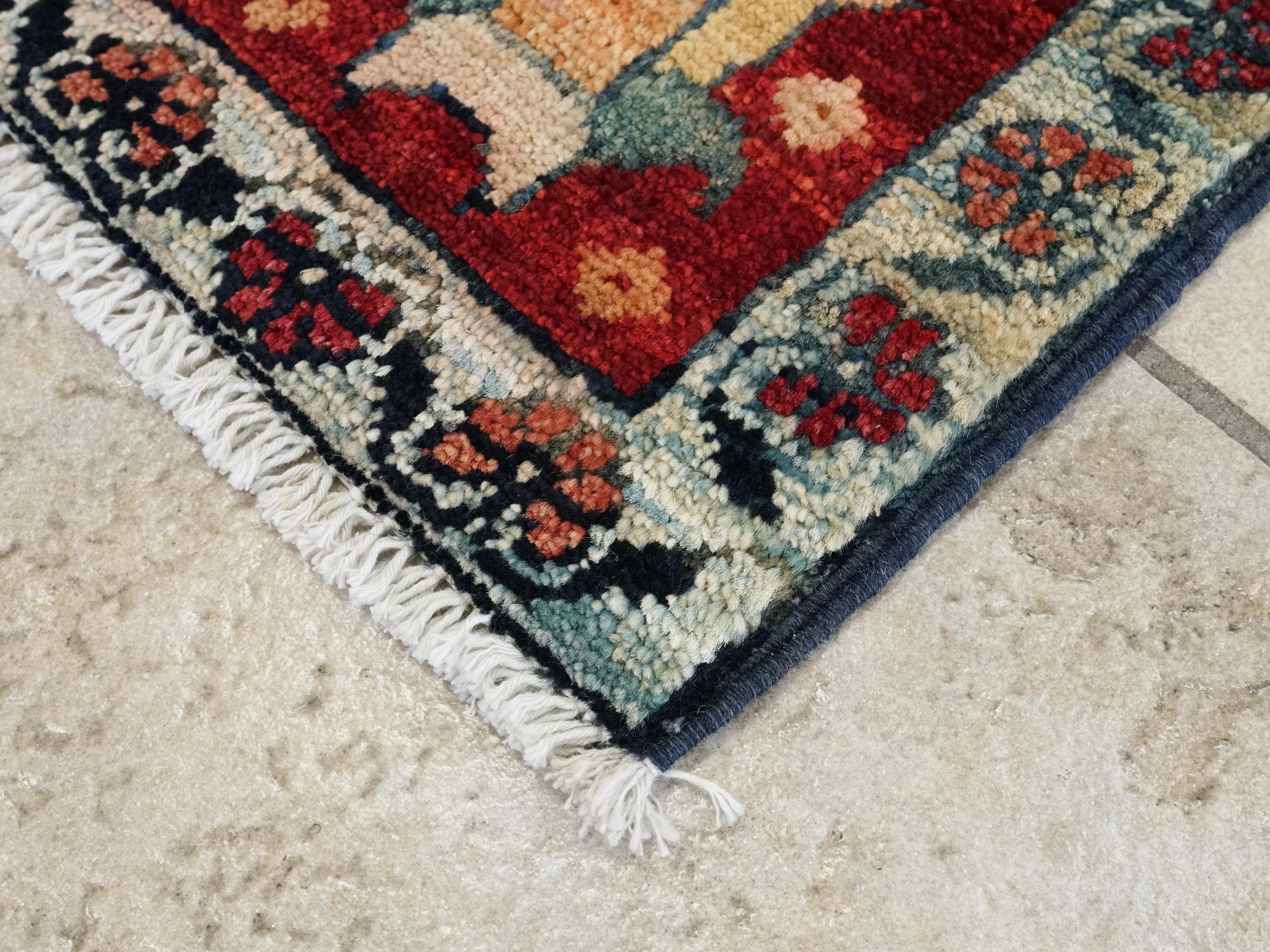 1x2 Ft Hand Knotted Red Heriz Rug - Afghan Wool Doormat