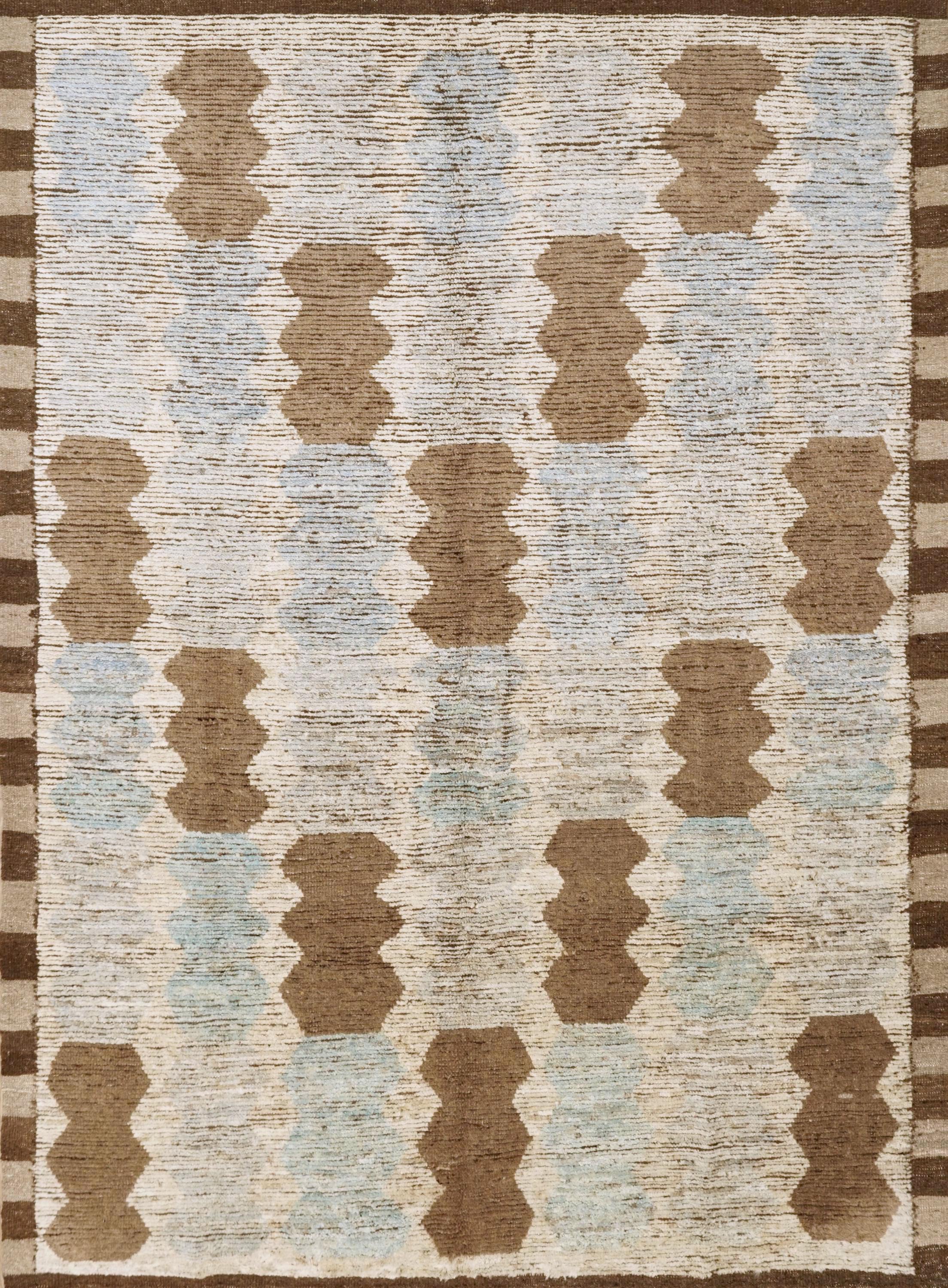 6x9 Ft Blue & Brown Moroccan Rug - Hand Knotted Afghan Rug