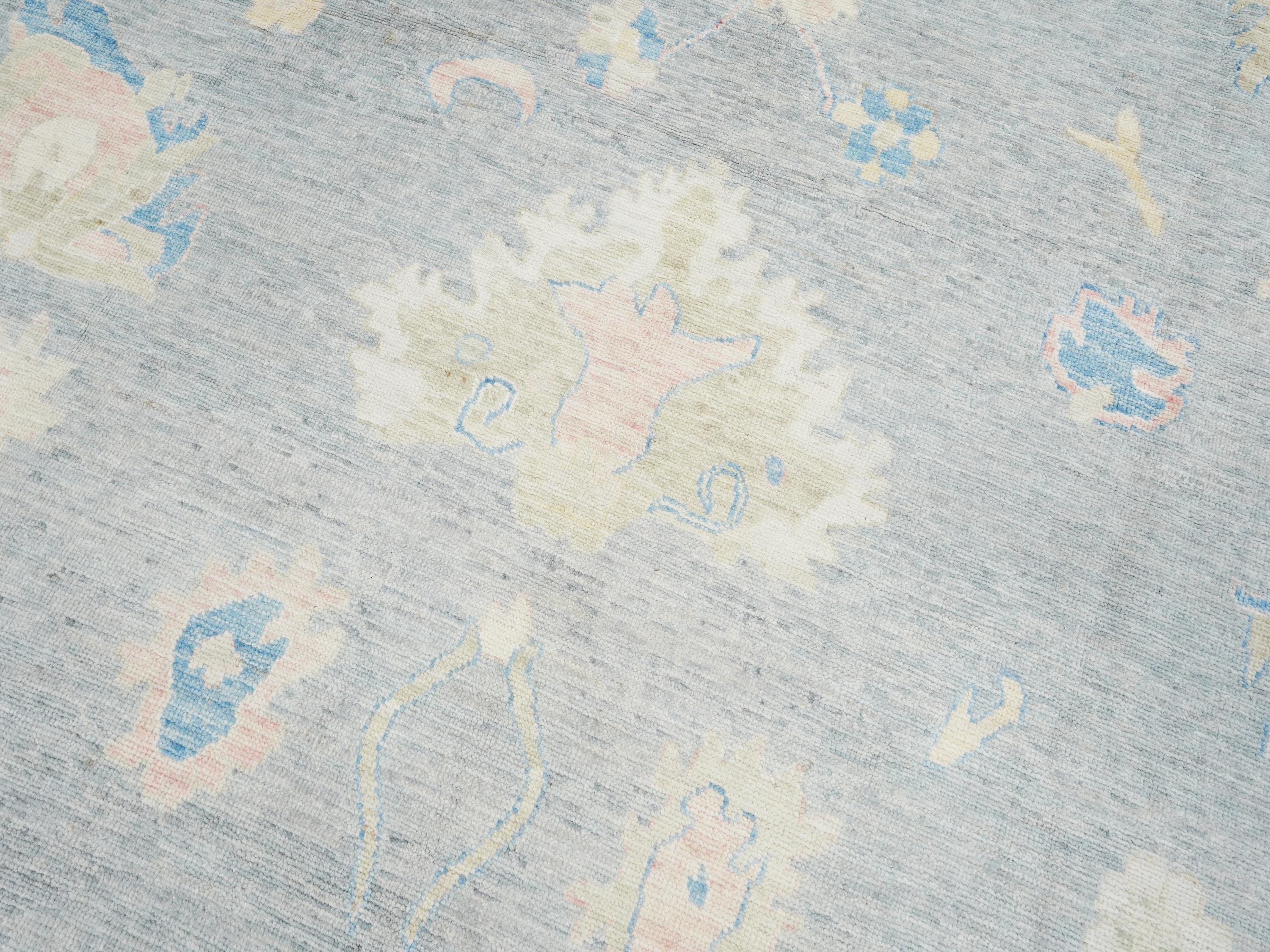 10x14 Ft Muted Blue Ushak Rug - Hand Knotted Wool Area Rug