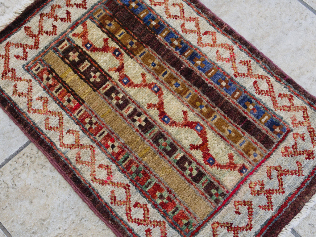 1x2 Ft Maroon Khorjin Rug - Wool Accent Rug