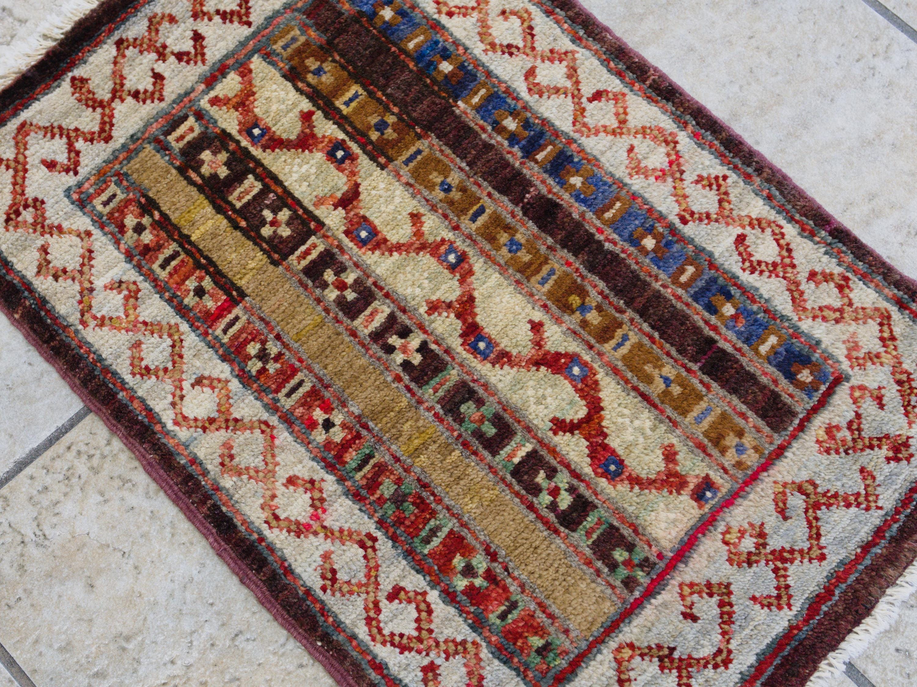 1x2 Ft Maroon Khorjin Rug - Wool Accent Rug