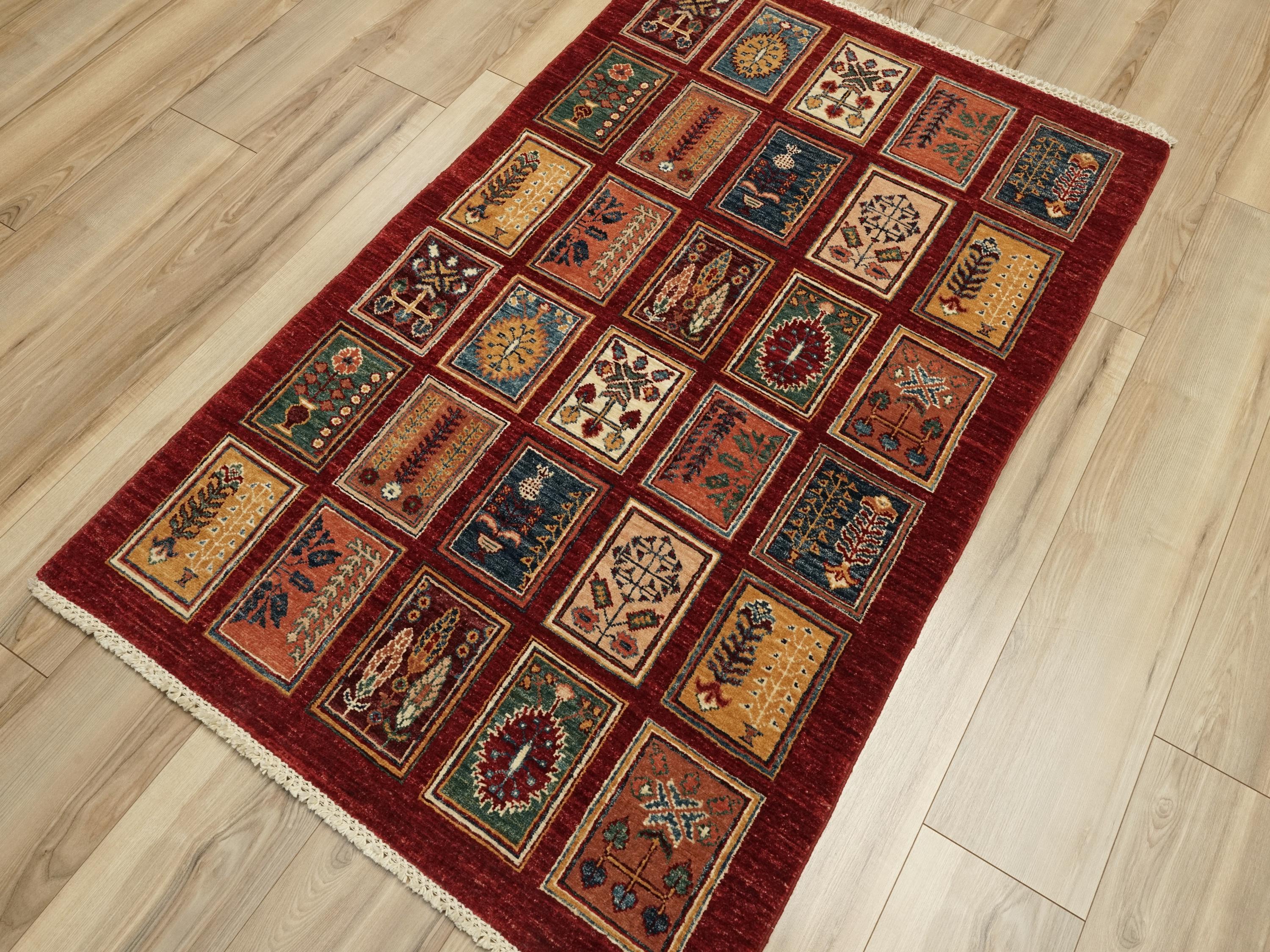 3x5 Ft Red Heriz Rug - Handmade Afghan Area Rug - Garden Design