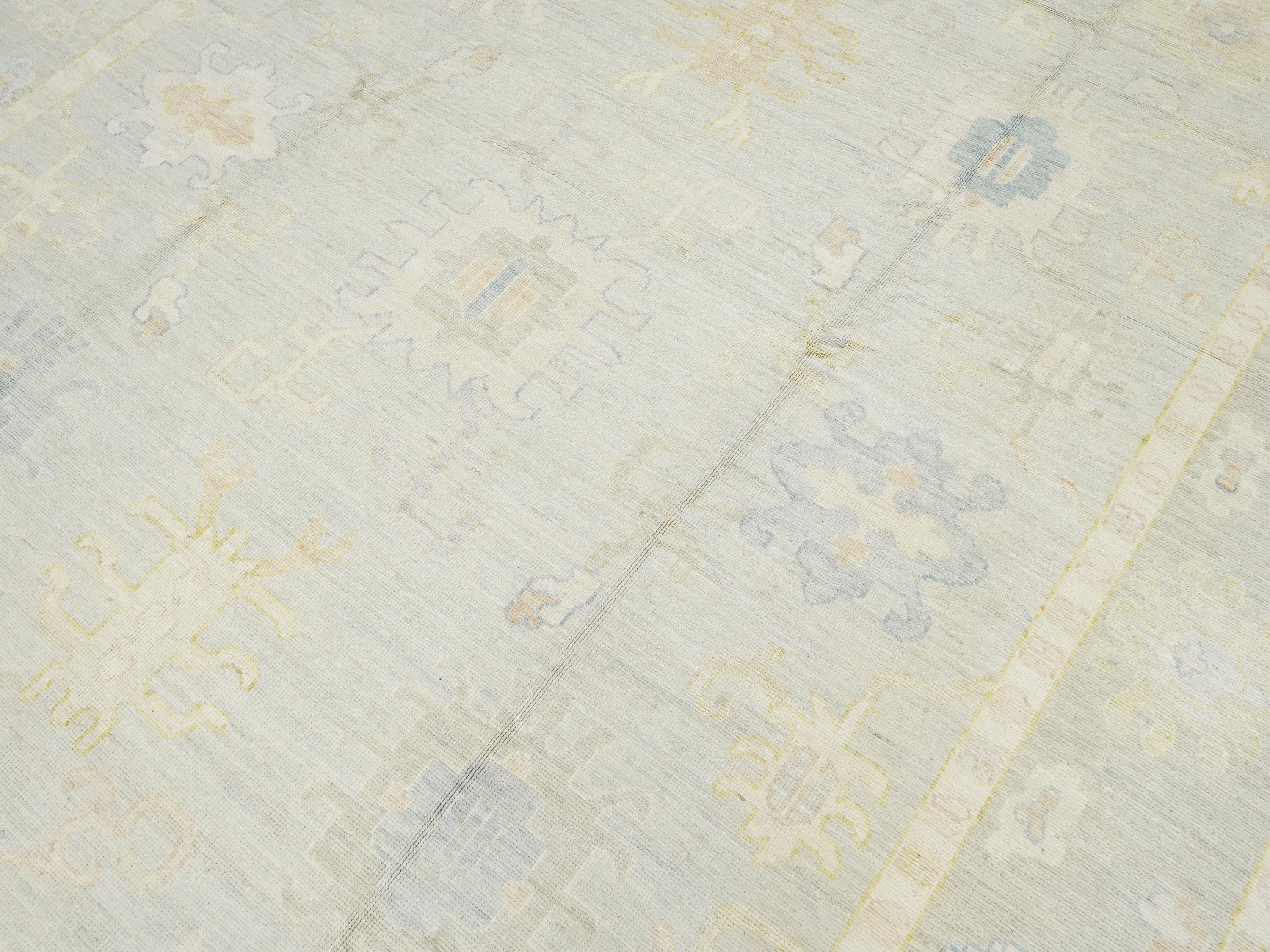 10x14 Ft Muted Green Ushak Rug - Hand Knotted Afghan Rug - Turkish Floral Design