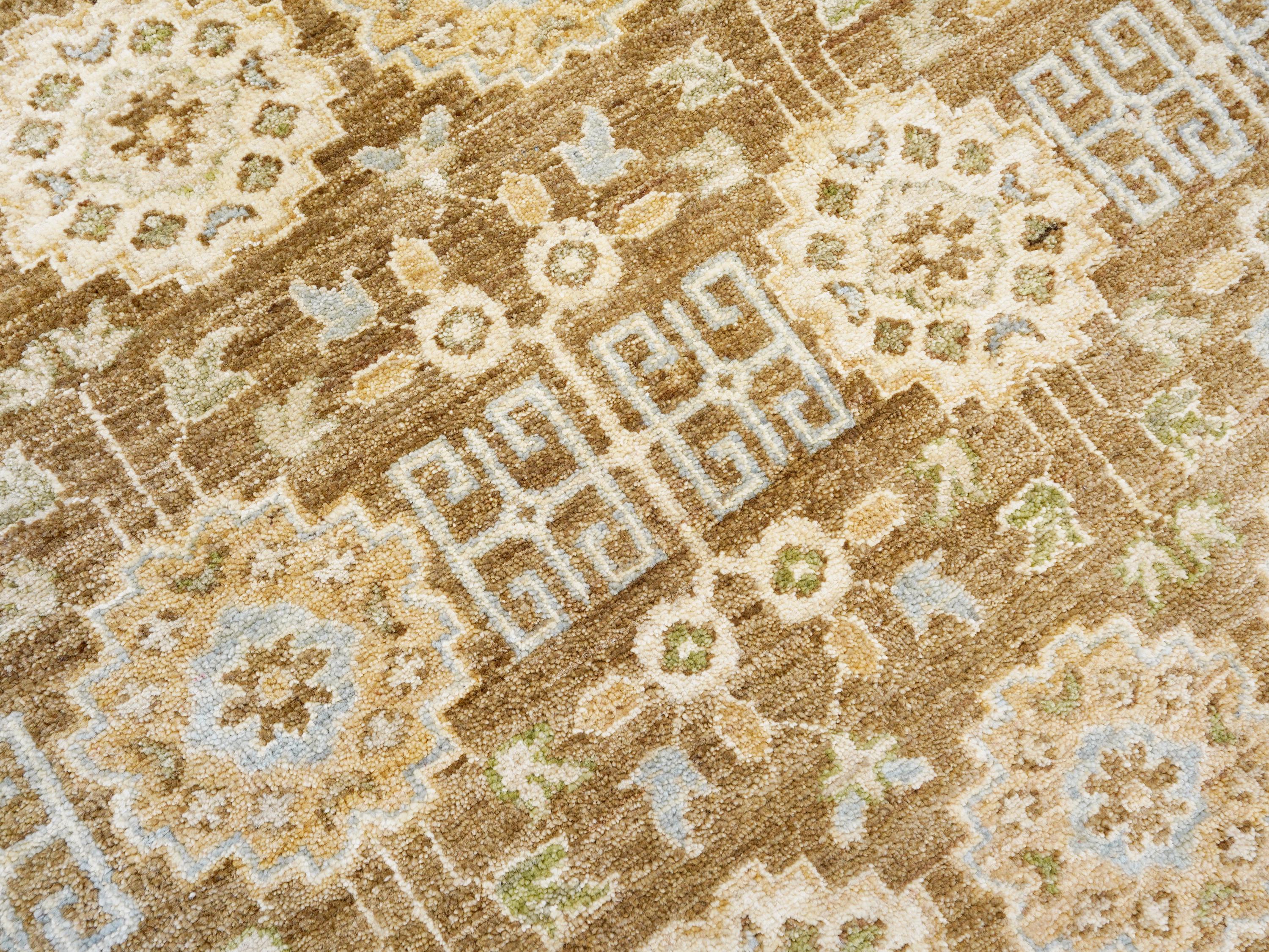 12x15 Ft Beige & Brown Serapi Rug - Handmade Wool Area Rug - Oversize