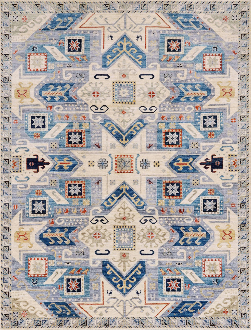 9x12 Ft Light Blue Heriz Rug - Traditional Hand Knotted Area Rug - Geometric Design