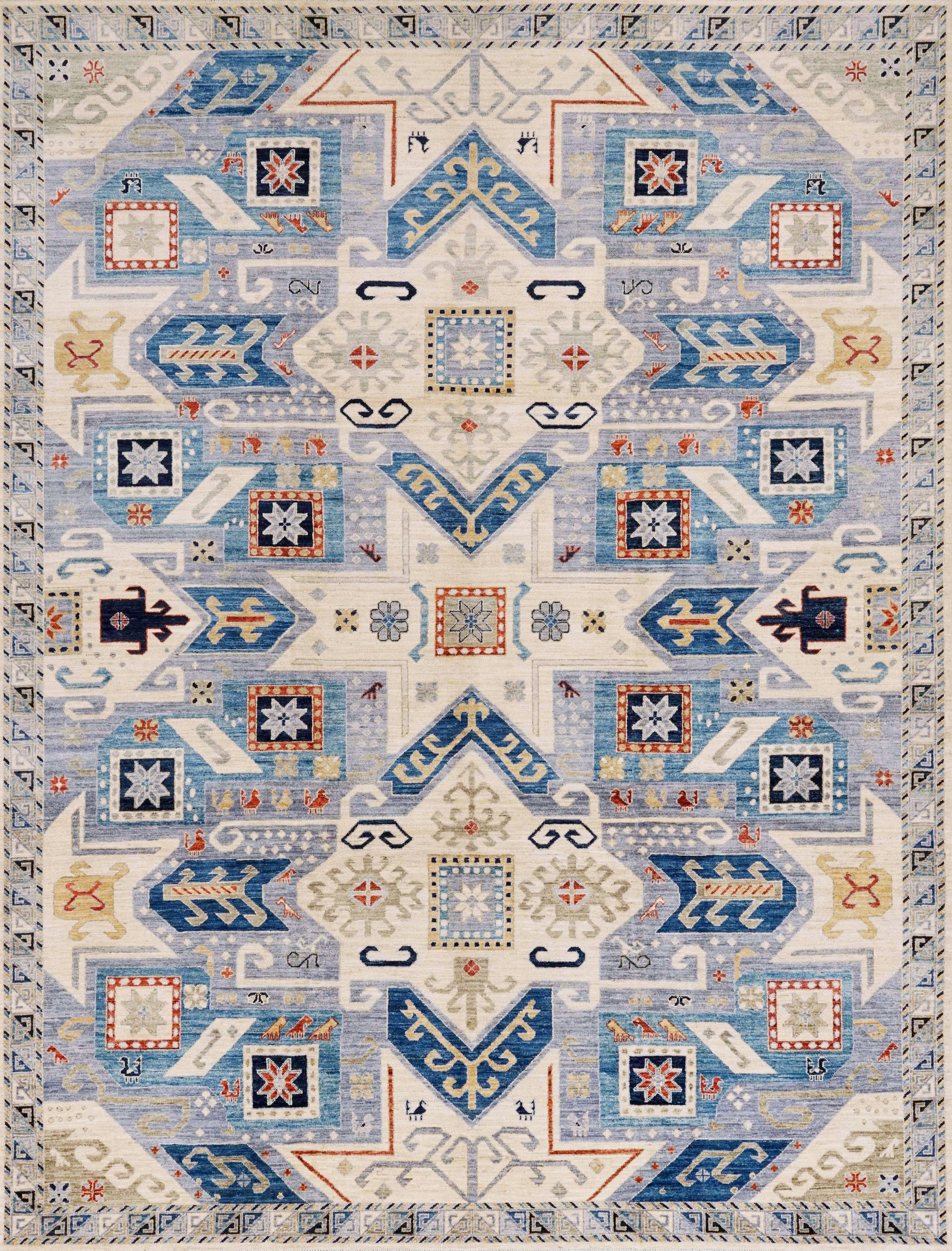 9x12 Ft Light Blue Heriz Rug - Traditional Hand Knotted Area Rug - Geometric Design