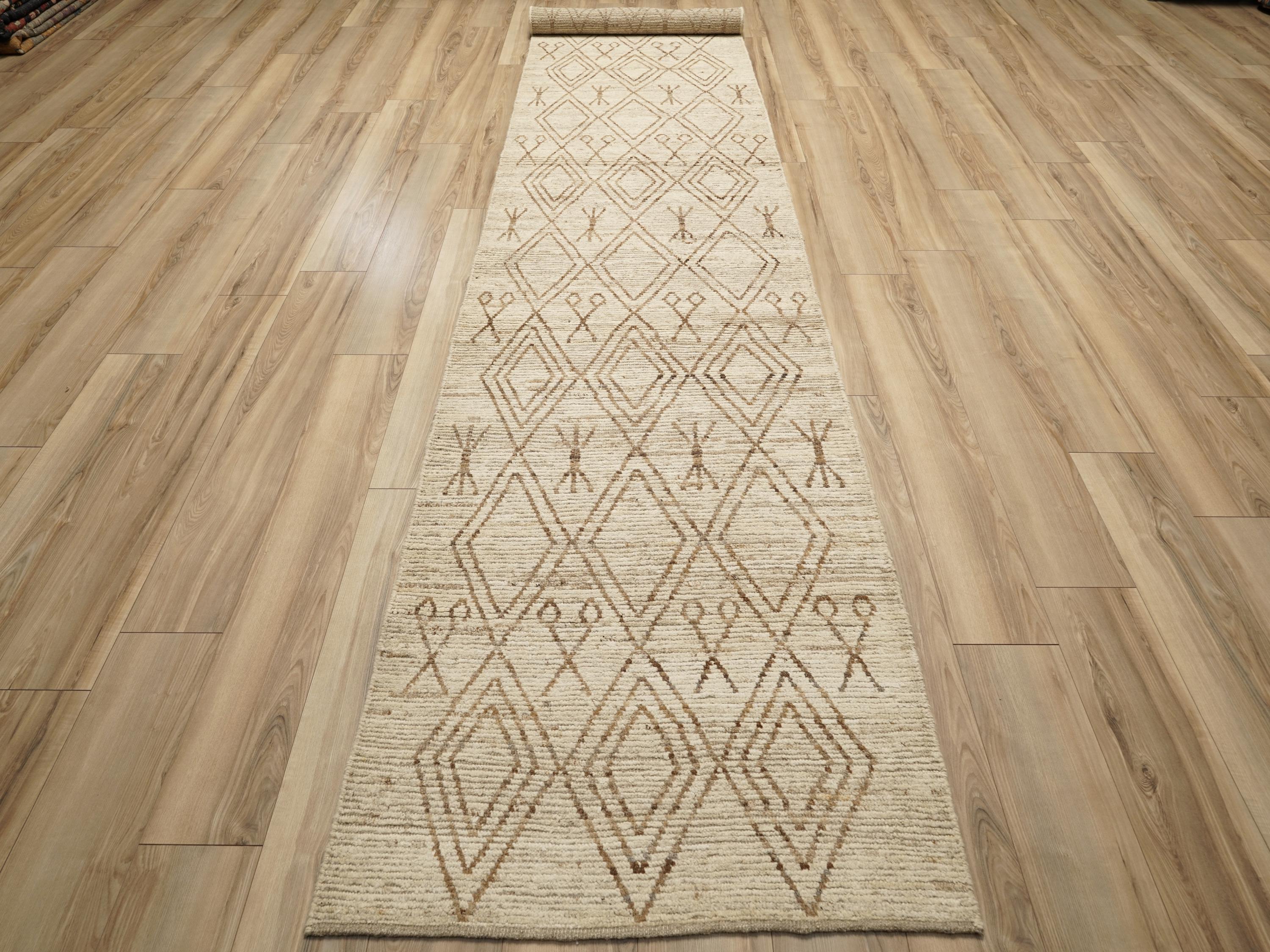 16 Ft Beige Moroccan Runner Rug - Afghan Wool Hallway Rug