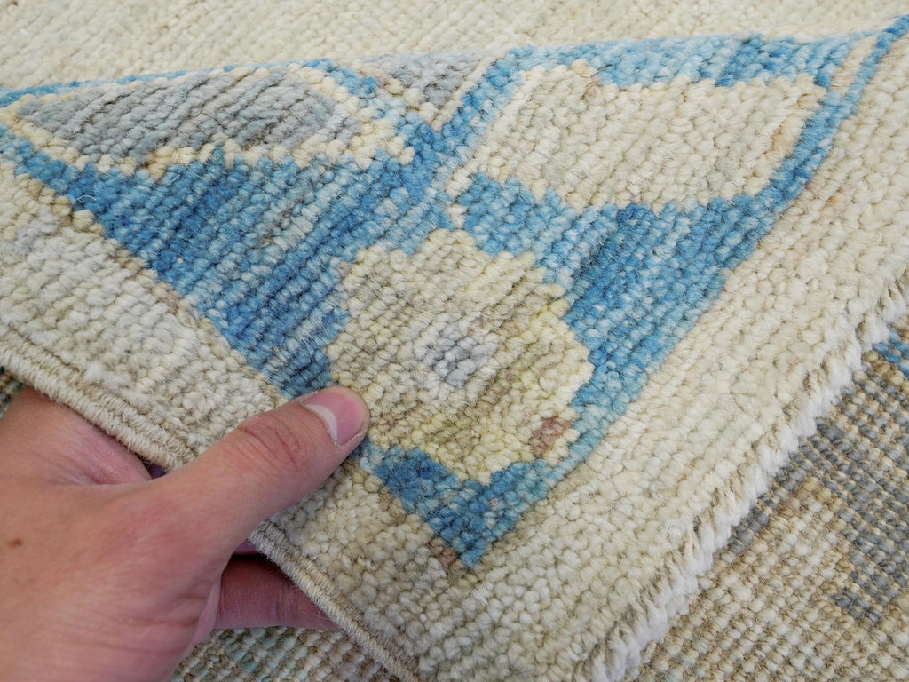 10x14 Ft Muted Blue & Orange Oushak Rug - Hand Knotted Afghan Rug - Turkish Floral Design