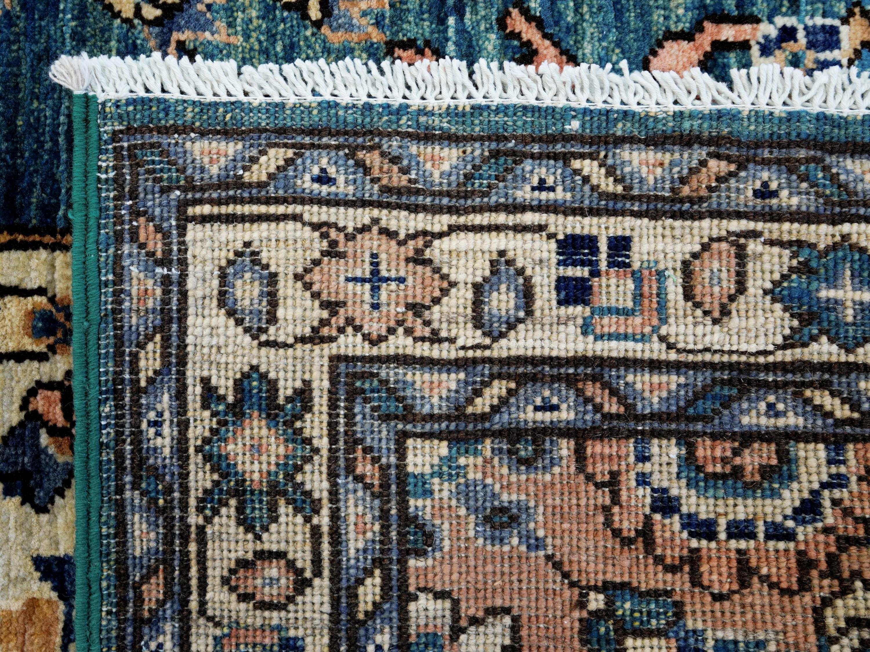 3x5 Ft Green Serapi Rug - Handmade Afghan Area Rug