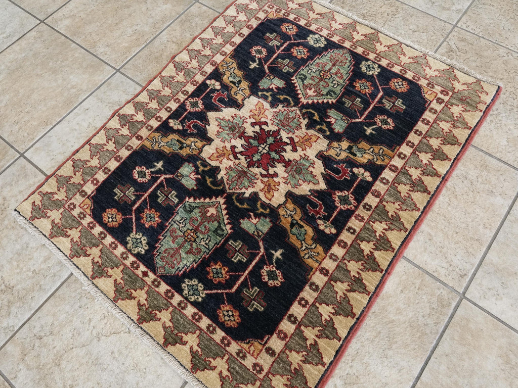 2x3 Ft Hand Knotted Dark Blue Bidjar Rug - Persian Accent Rug