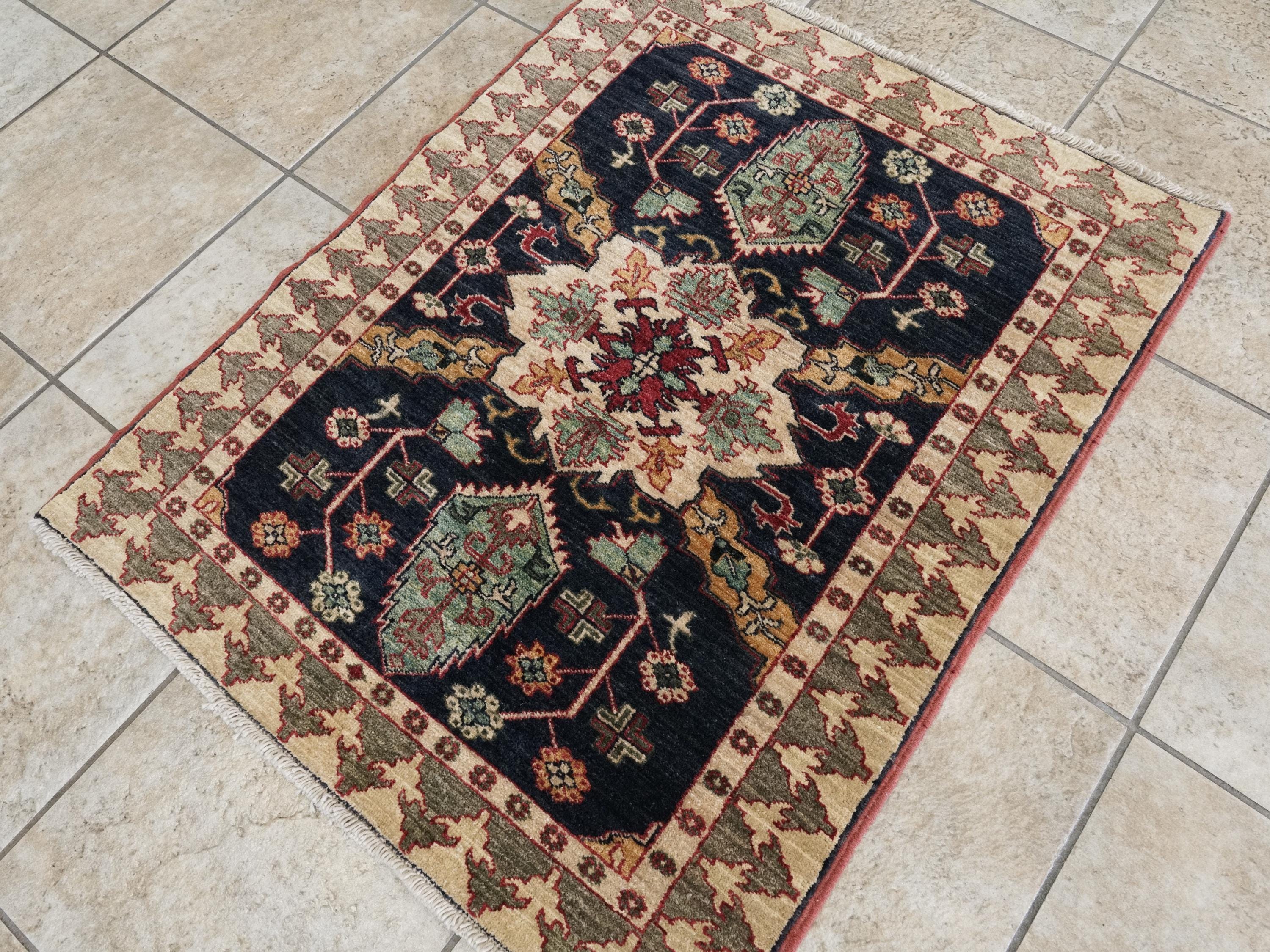 2x3 Ft Hand Knotted Dark Blue Bidjar Rug - Persian Accent Rug