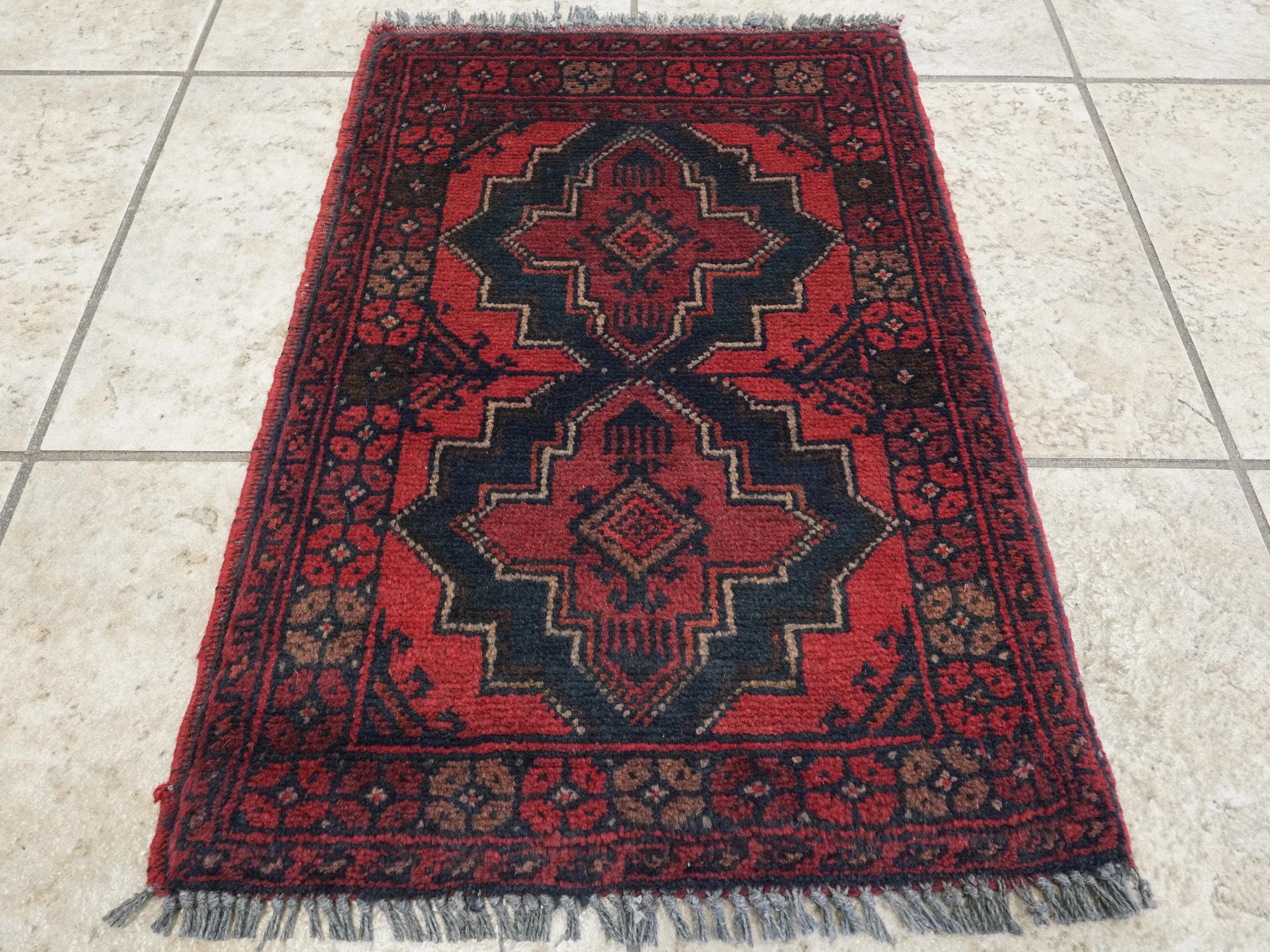 1x2 Ft Red Khal Mohammadi Rug - Hand Knotted Wool Rug - Afghan Tribal Design