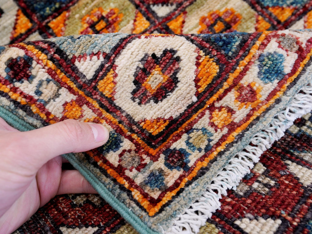 2x5 Ft Blue & Orange Heriz Rug - Hand Knotted Small Runner