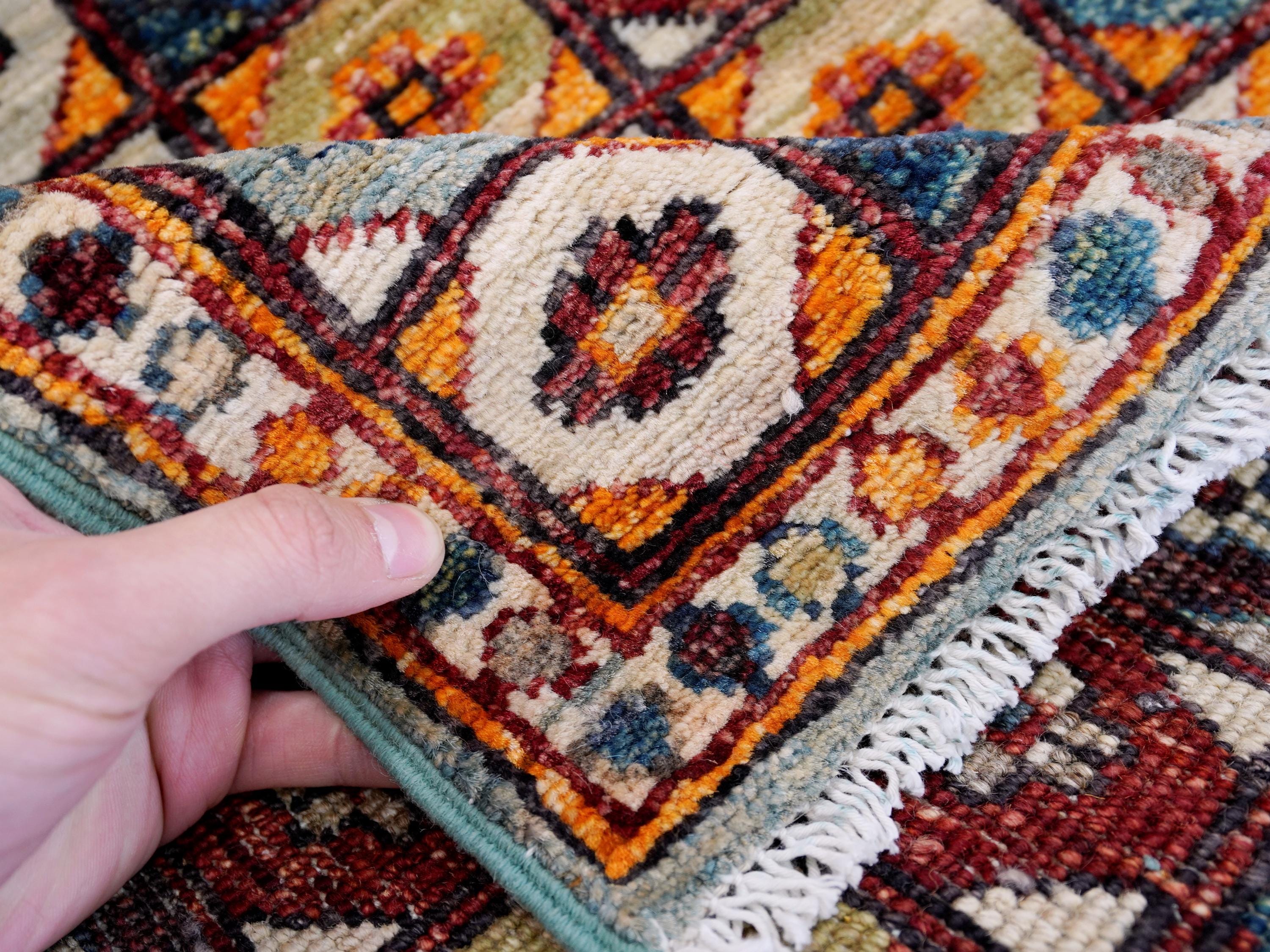 2x5 Ft Blue & Orange Heriz Rug - Hand Knotted Small Runner