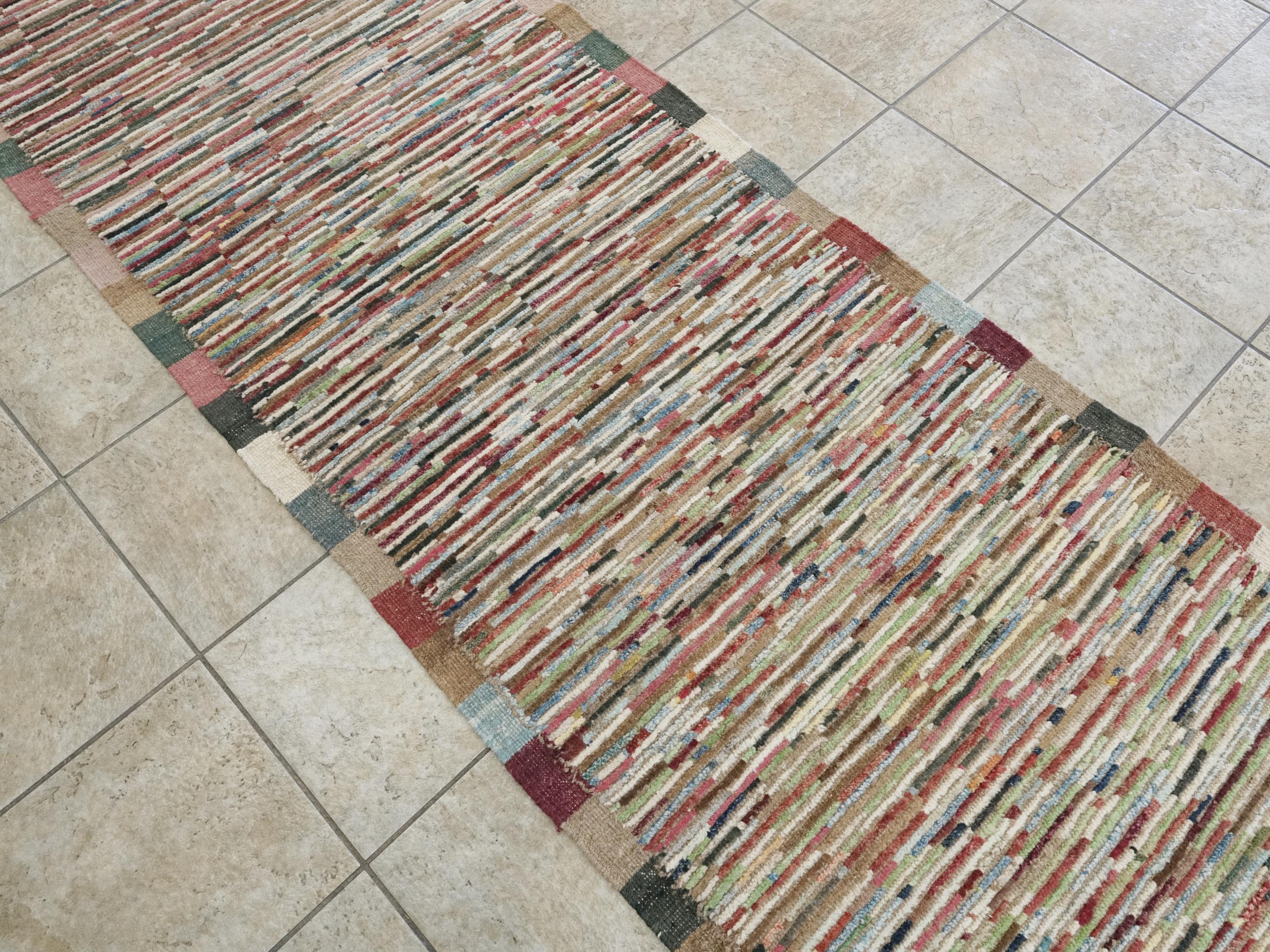 10 Ft Colorful Moroccan Runner Rug - Hand Knotted Wool Hallway Rug