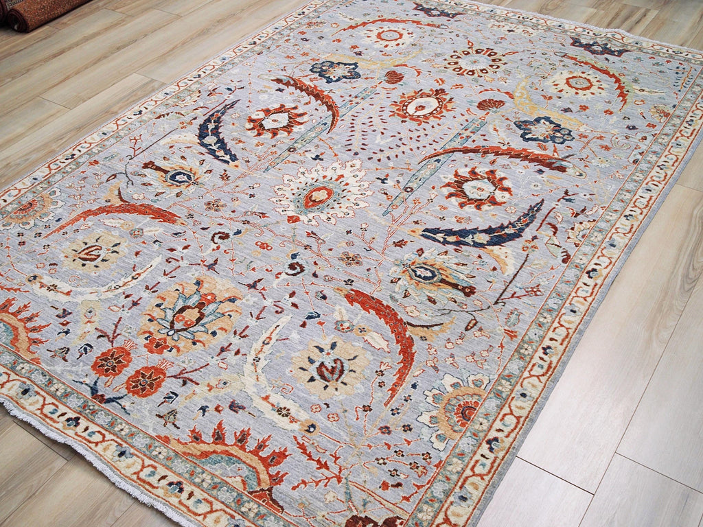 6x9 Ft Light Grey Serapi Rug - Hand Knotted Oriental Rug - Floral Design