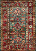 2x3 Ft Green Kazak Rug - Afghan Handmade Area Rug