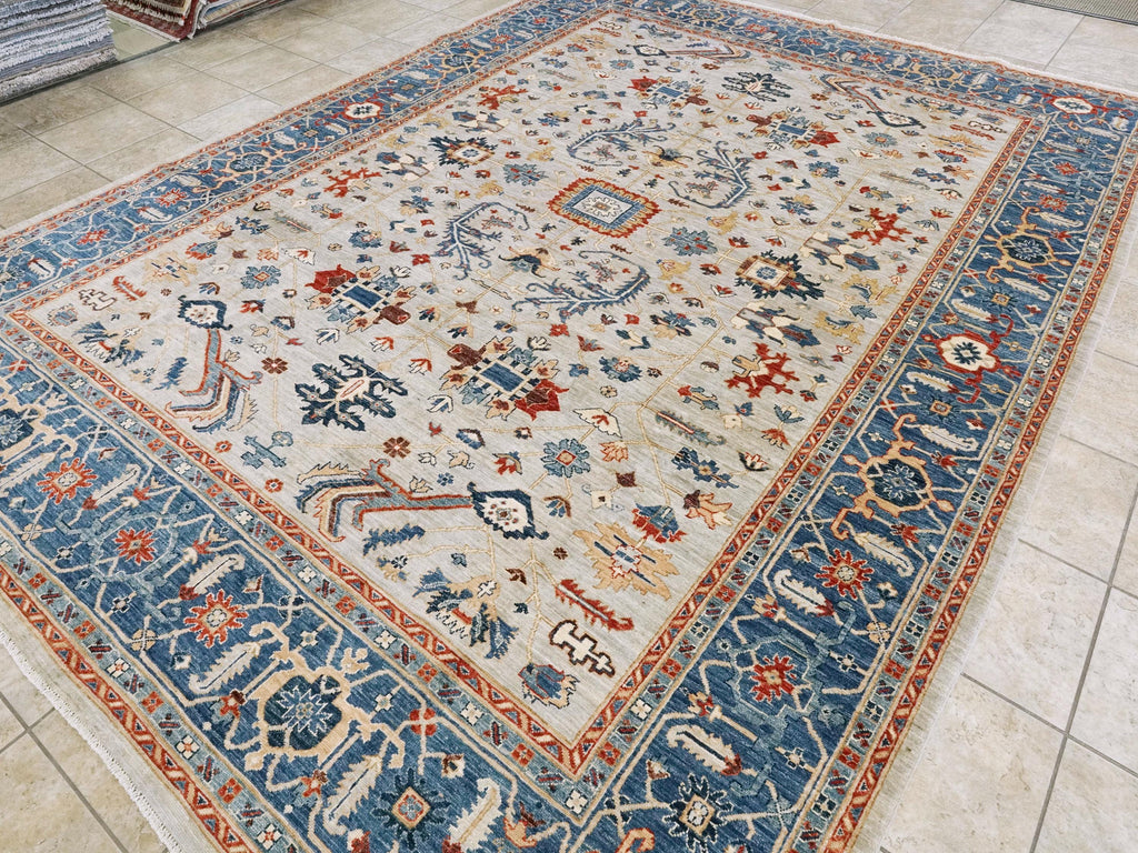 9x12 Ft Blue & White Bidjar Rug - Hand Knotted Persian Style Wool Rug
