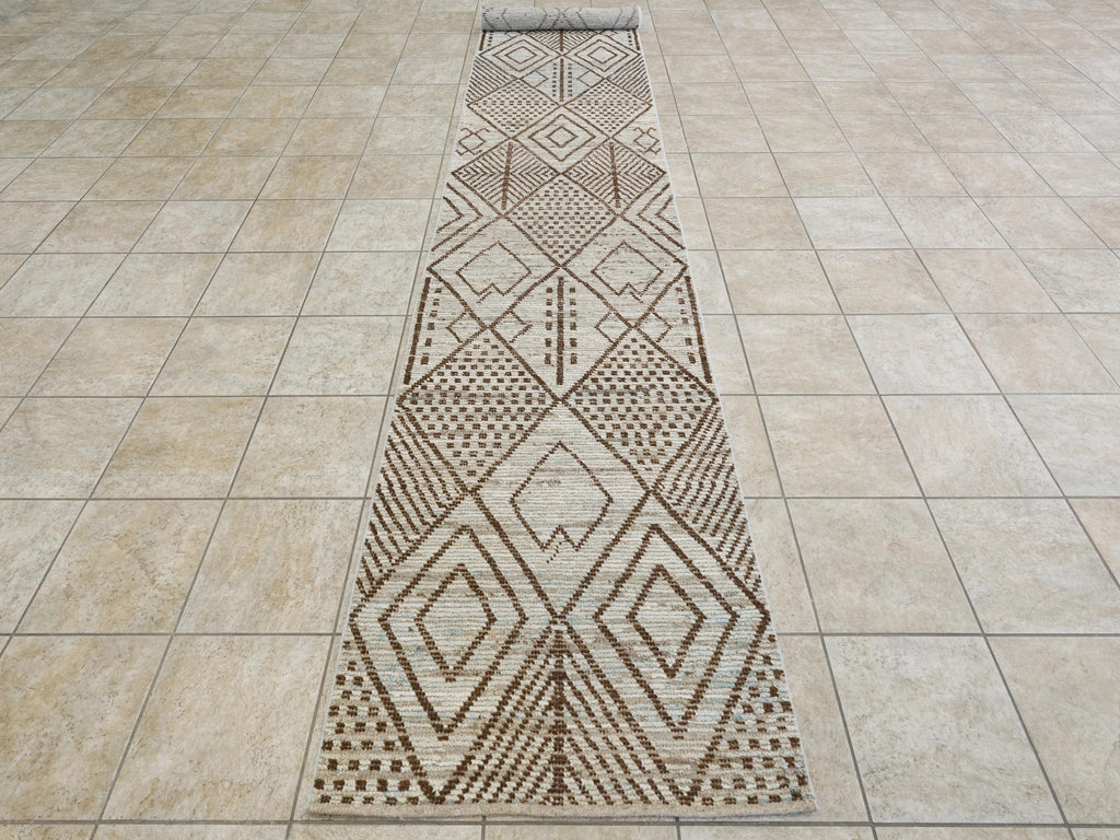 16 Ft Light Blue Moroccan Runner Rug - Hand Knotted Wool Rug