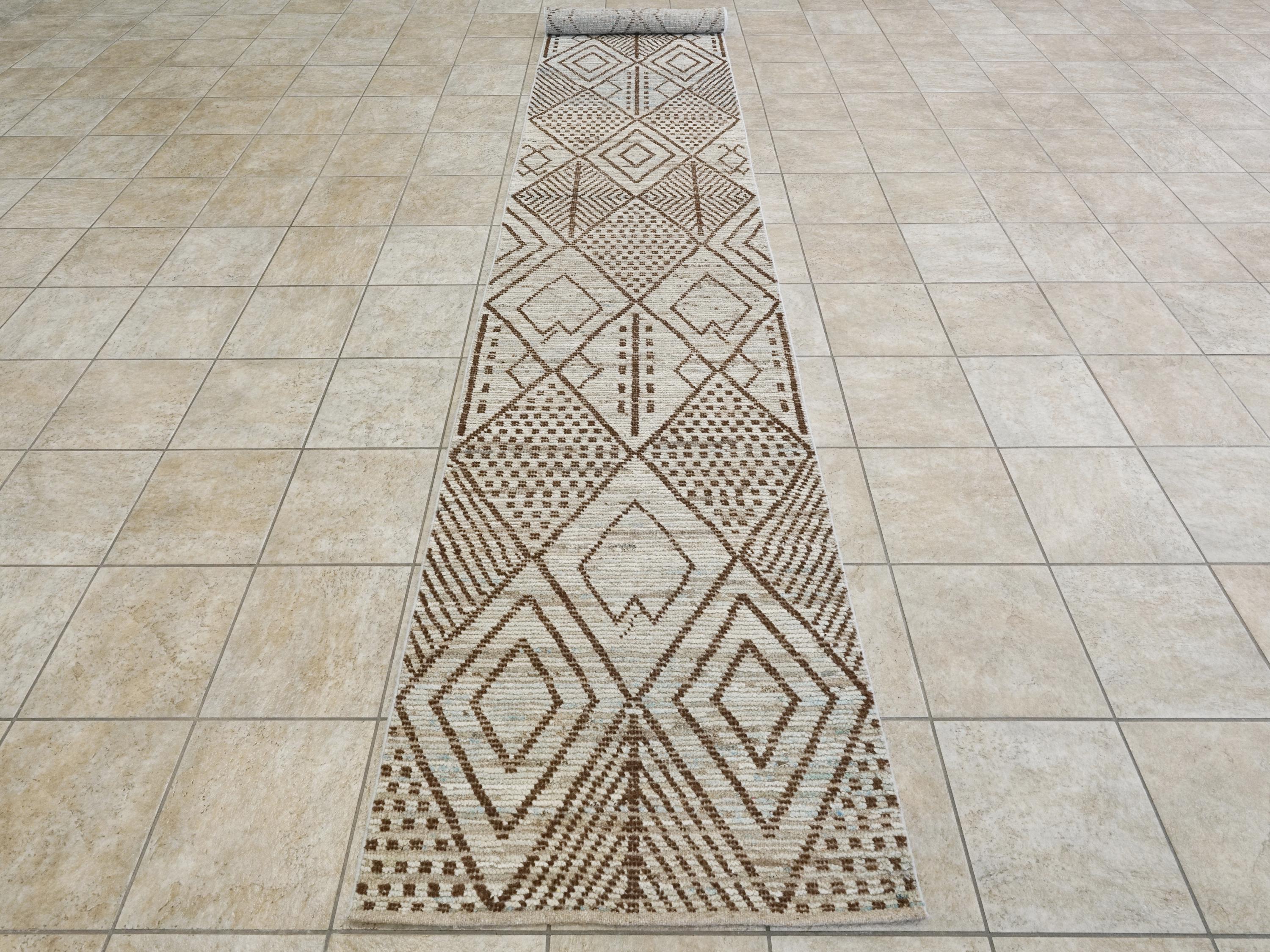 16 Ft Light Blue Moroccan Runner Rug - Hand Knotted Wool Rug