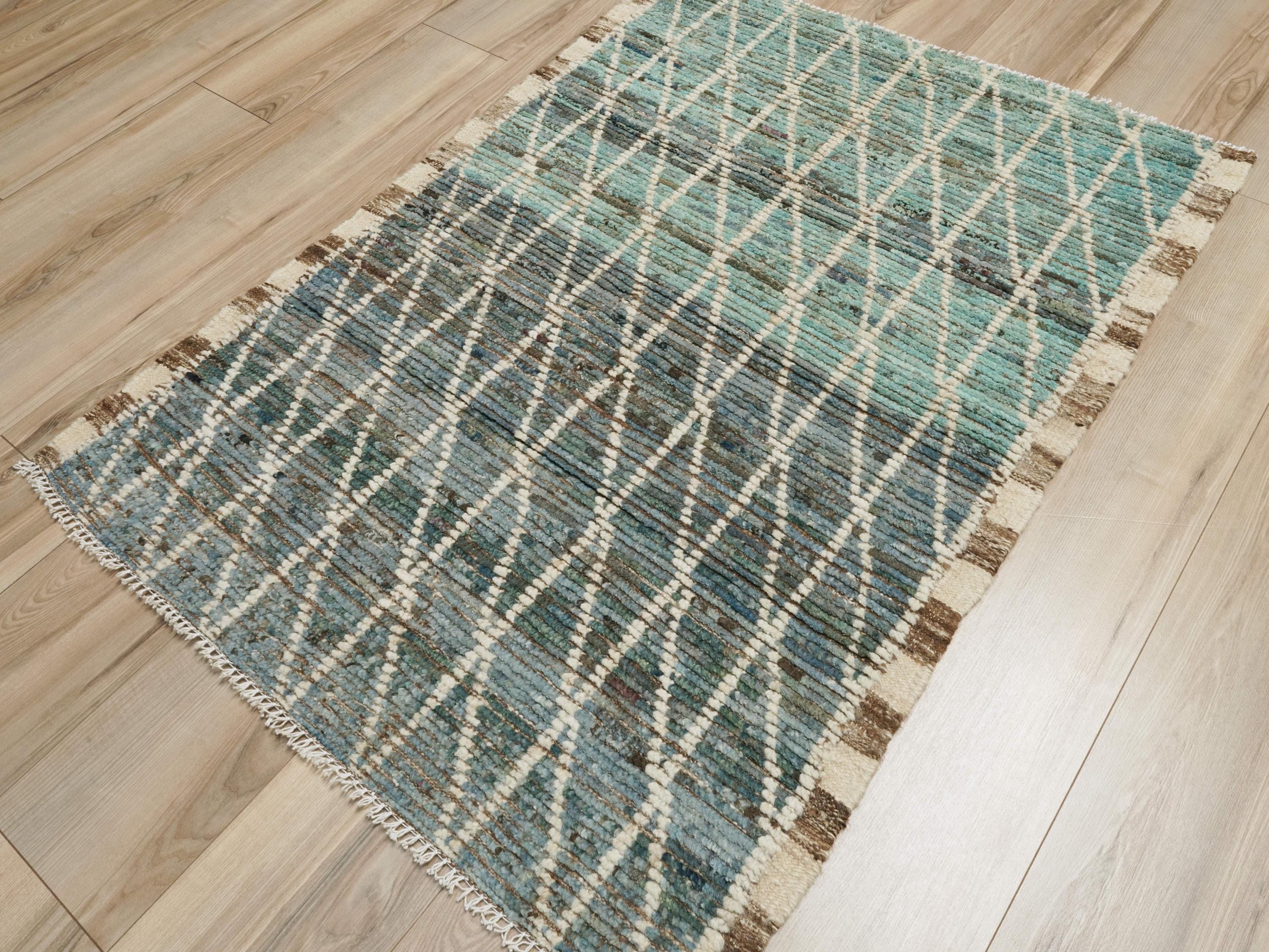 3x5 Ft Blue Moroccan Wool Rug - Hand Knotted Area Rug