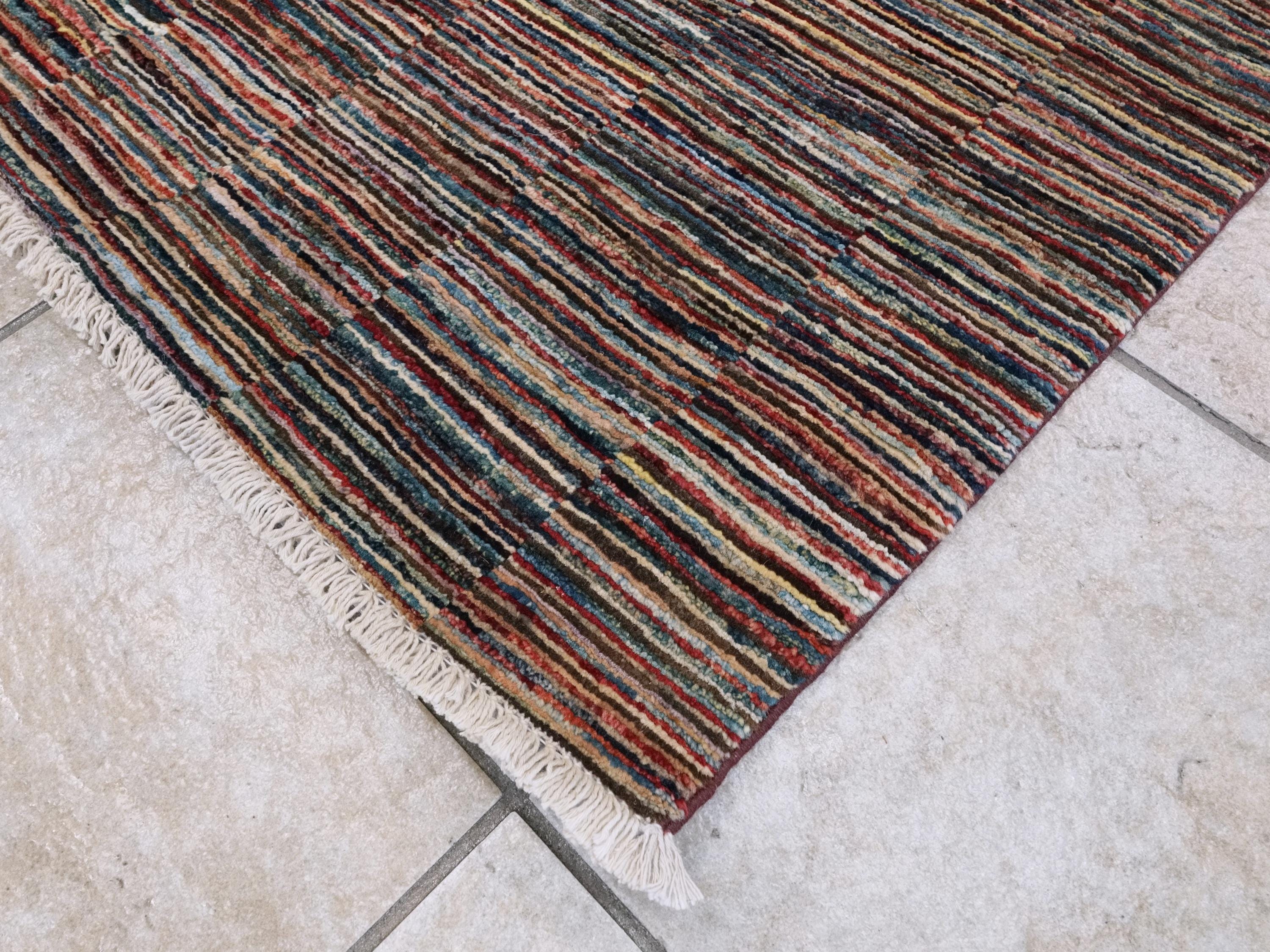 6x9 Ft Gabbeh Rug - Afghan Wool Area Rug - Colorful Striped Design