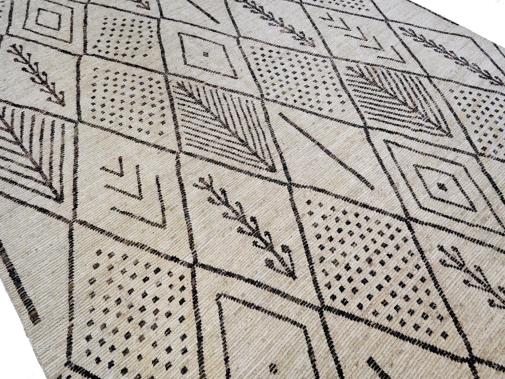 10x14 Ft Beige Moroccan Rug - Afghan Handmade Wool Rug - Contemporary Design