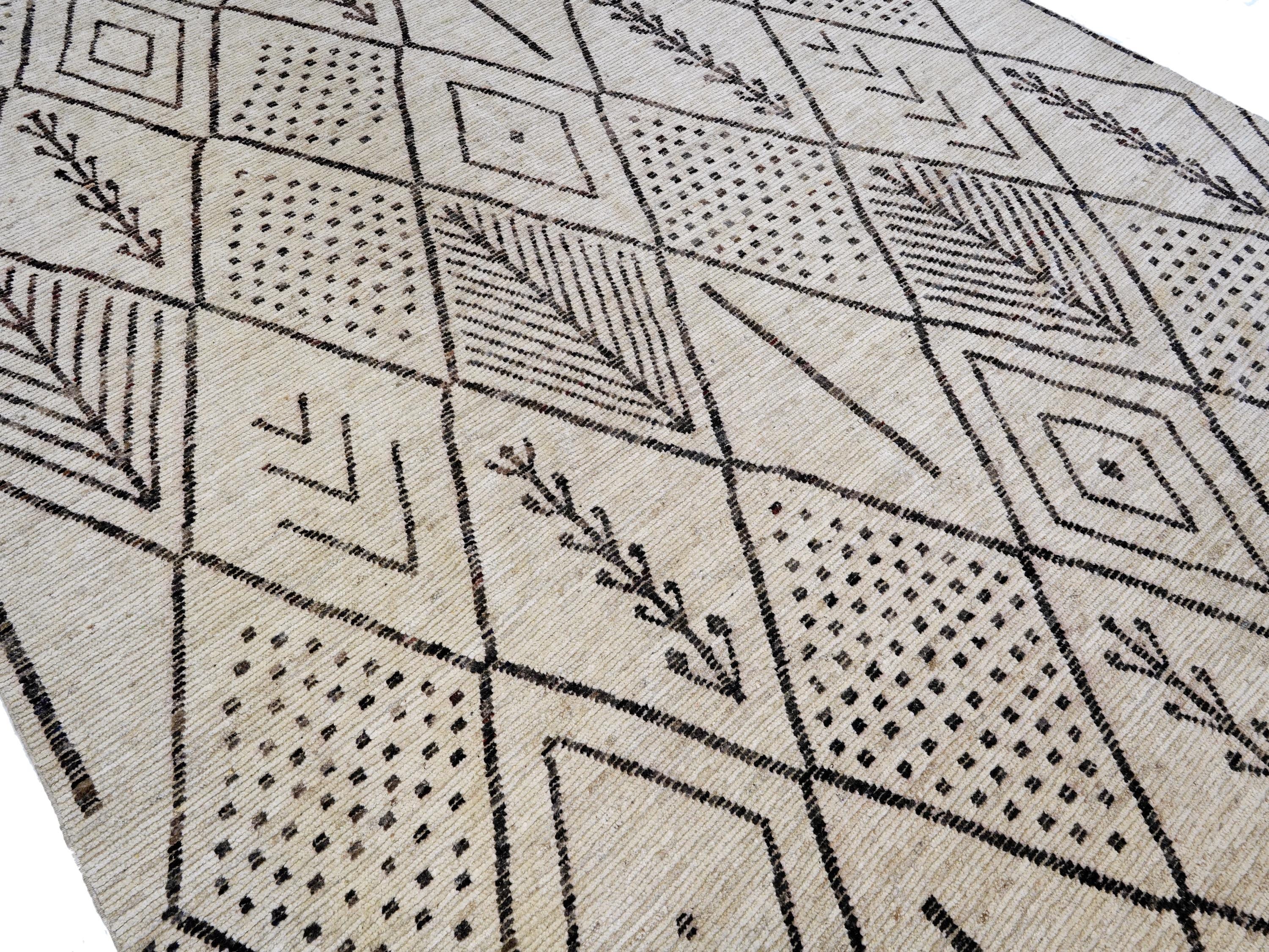 10x14 Ft Beige Moroccan Rug - Afghan Handmade Wool Rug - Contemporary Design