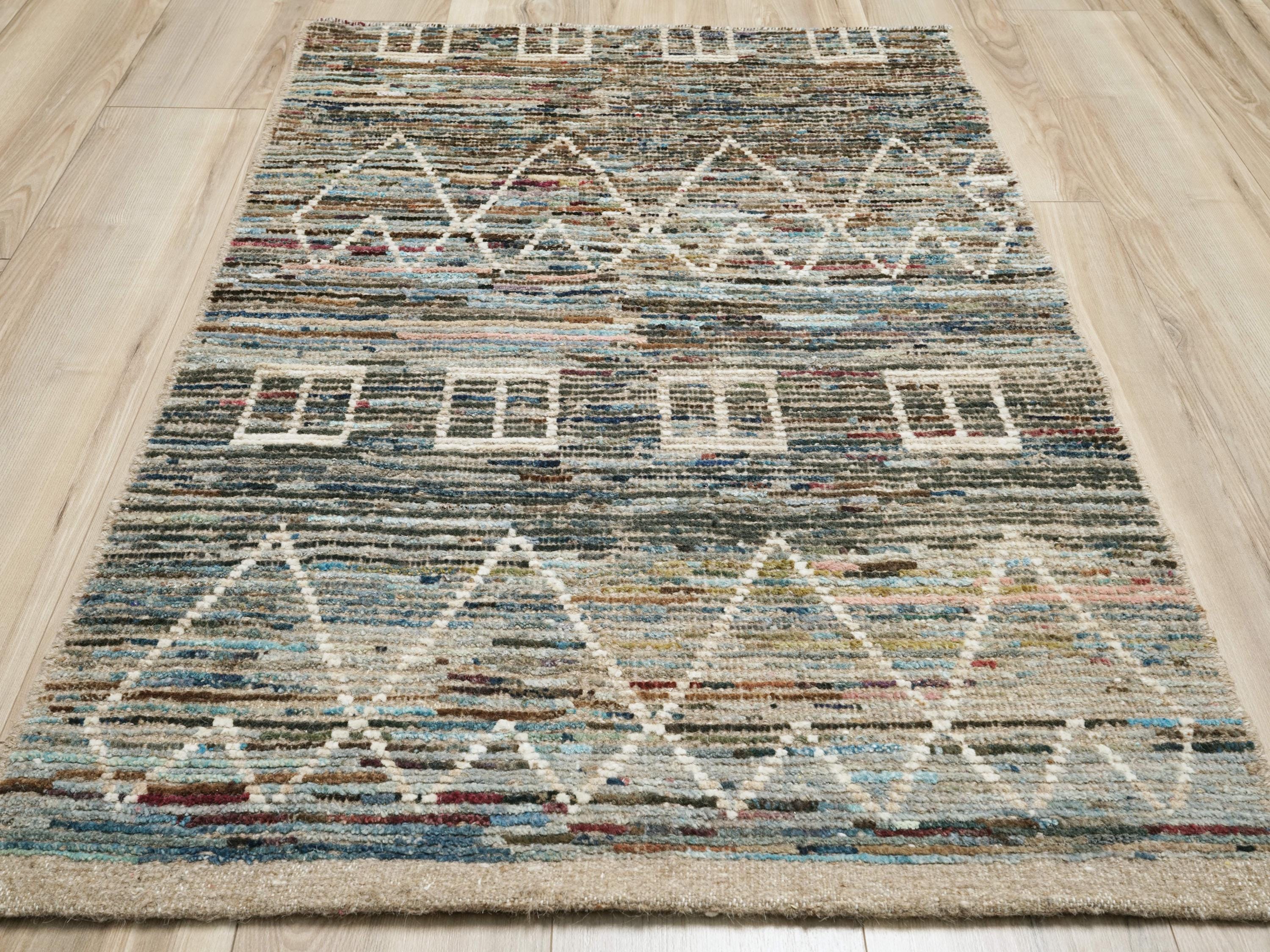 3x5 Ft Blue Moroccan Rug - Hand Knotted Area Rug