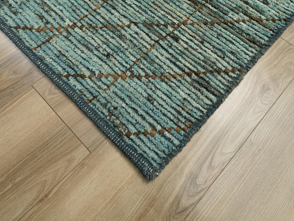 13 Ft Cyan Moroccan Runner Rug - Afghan Handmade Wool Hallway Rug