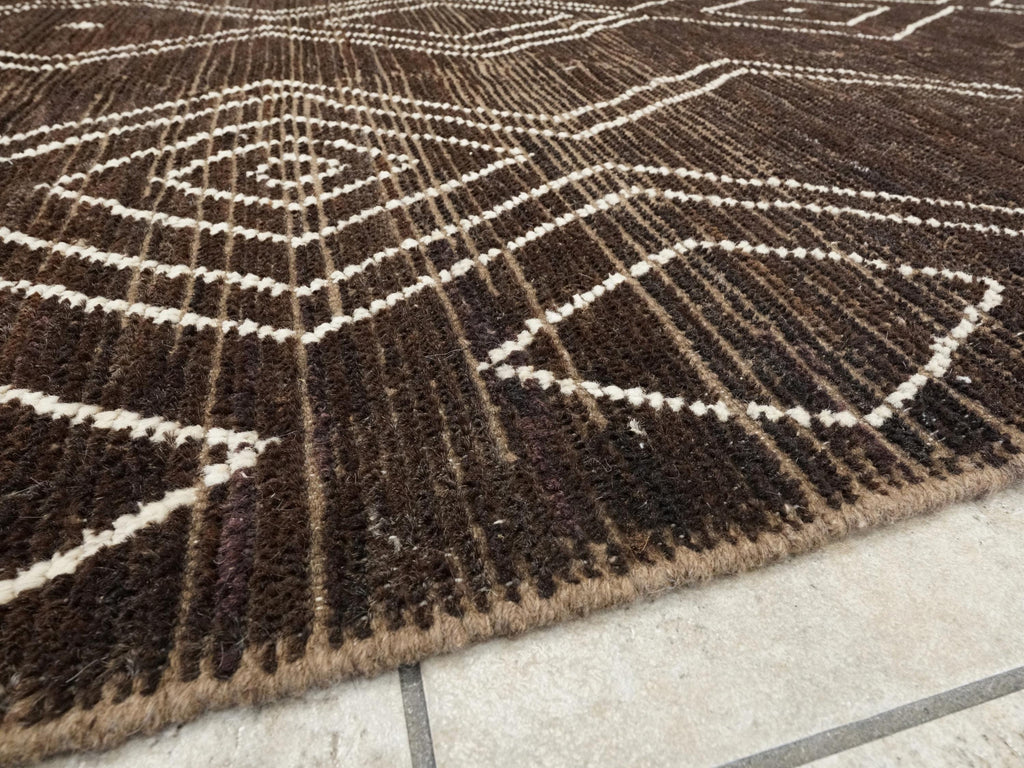 10x14 Ft Dark Brown Moroccan Rug - Afghan Handmade Wool Rug