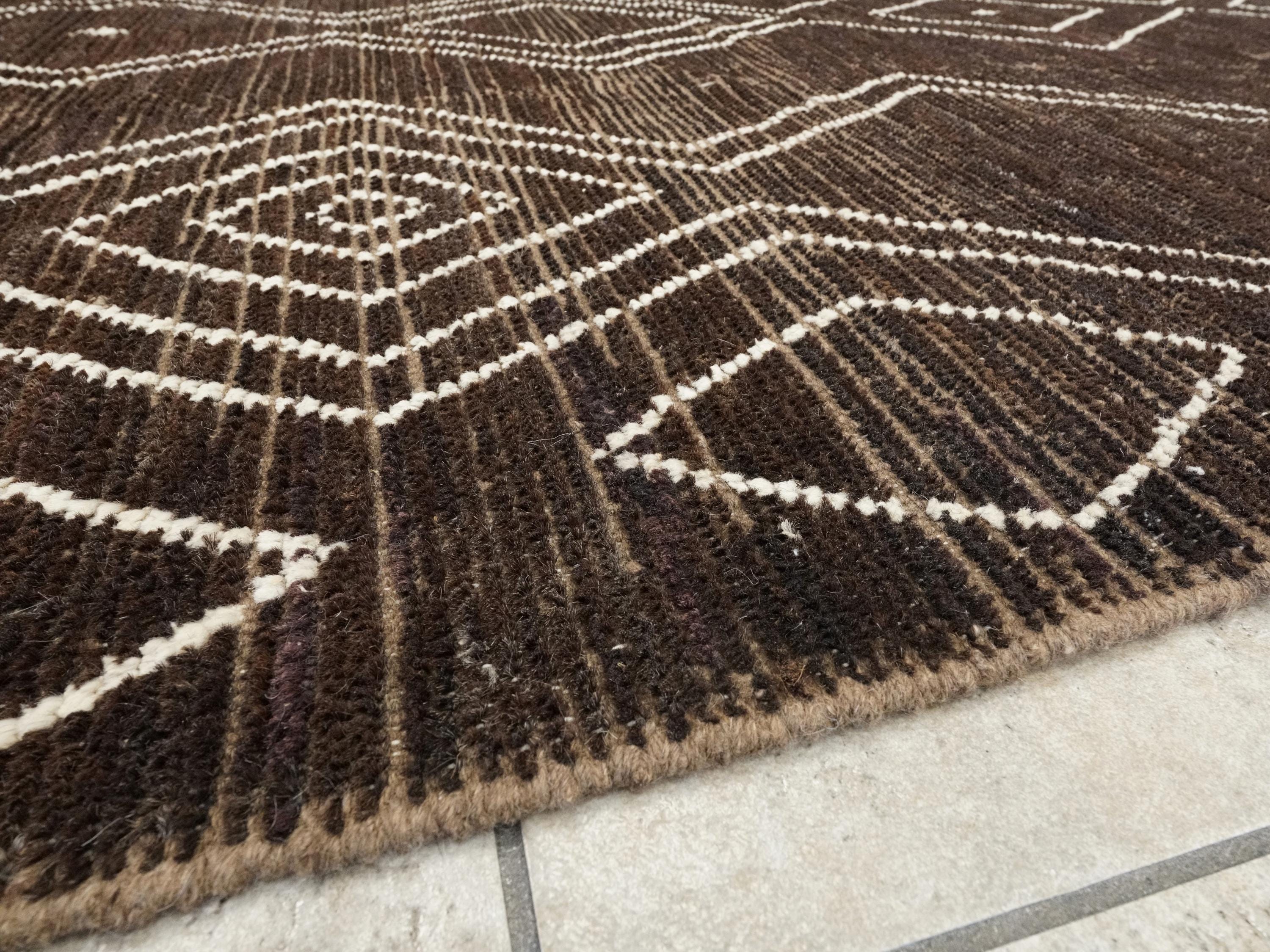 10x14 Ft Dark Brown Moroccan Rug - Afghan Handmade Wool Rug