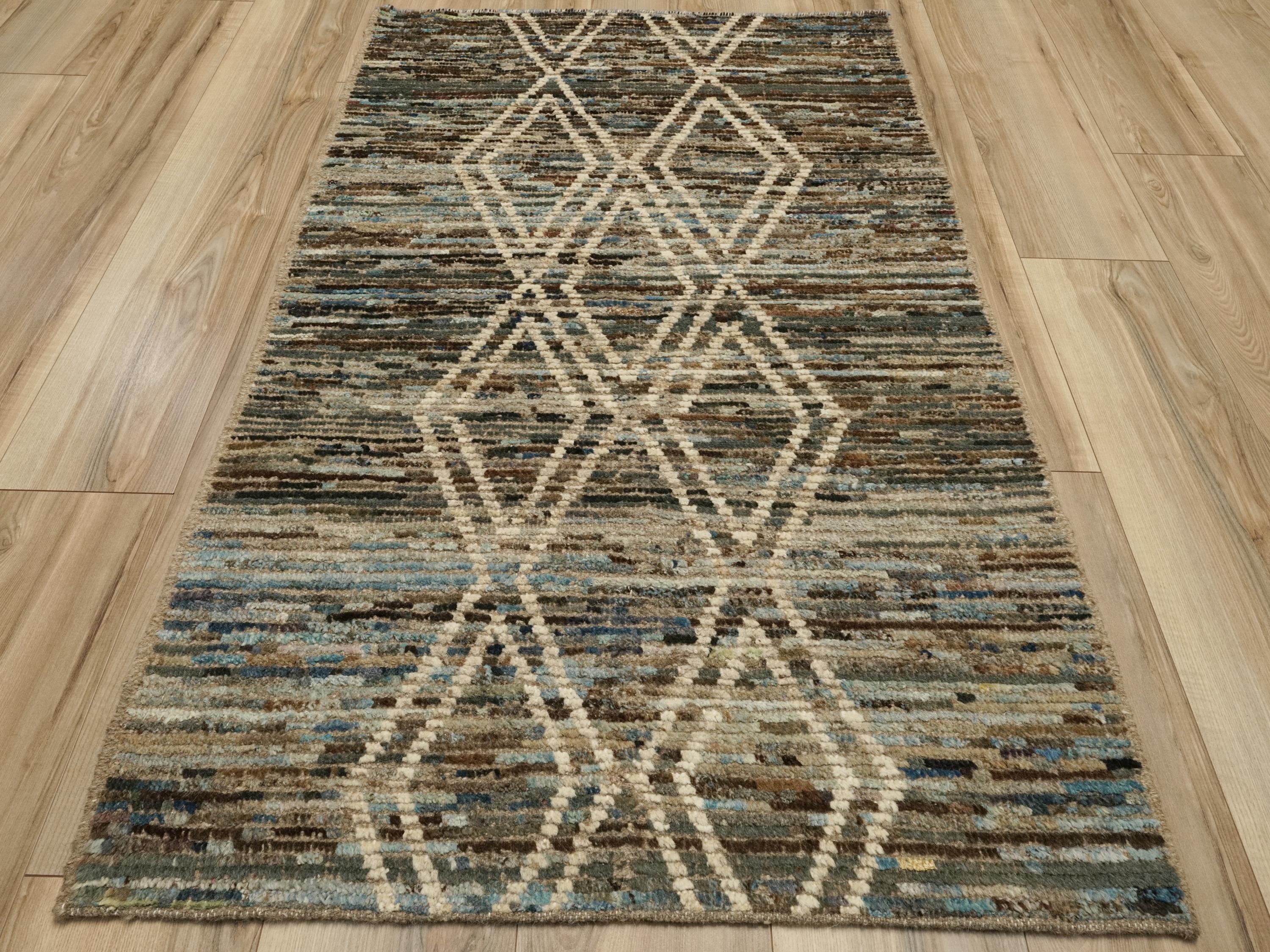3x5 Ft Blue Moroccan Rug - Hand Knotted Area Rug