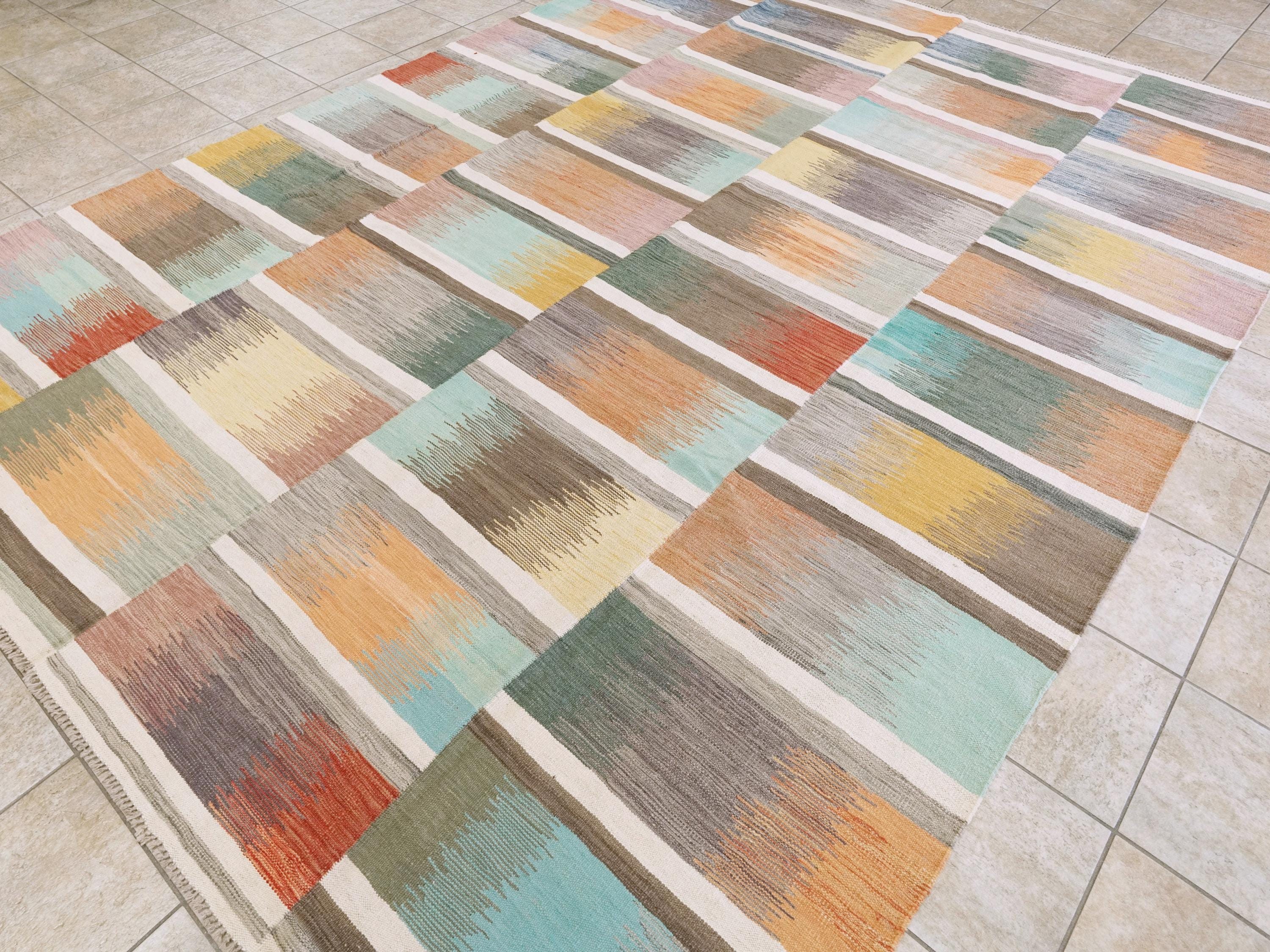 9x12 Ft Colorful Killim Rug - Flat Weave Area Rug