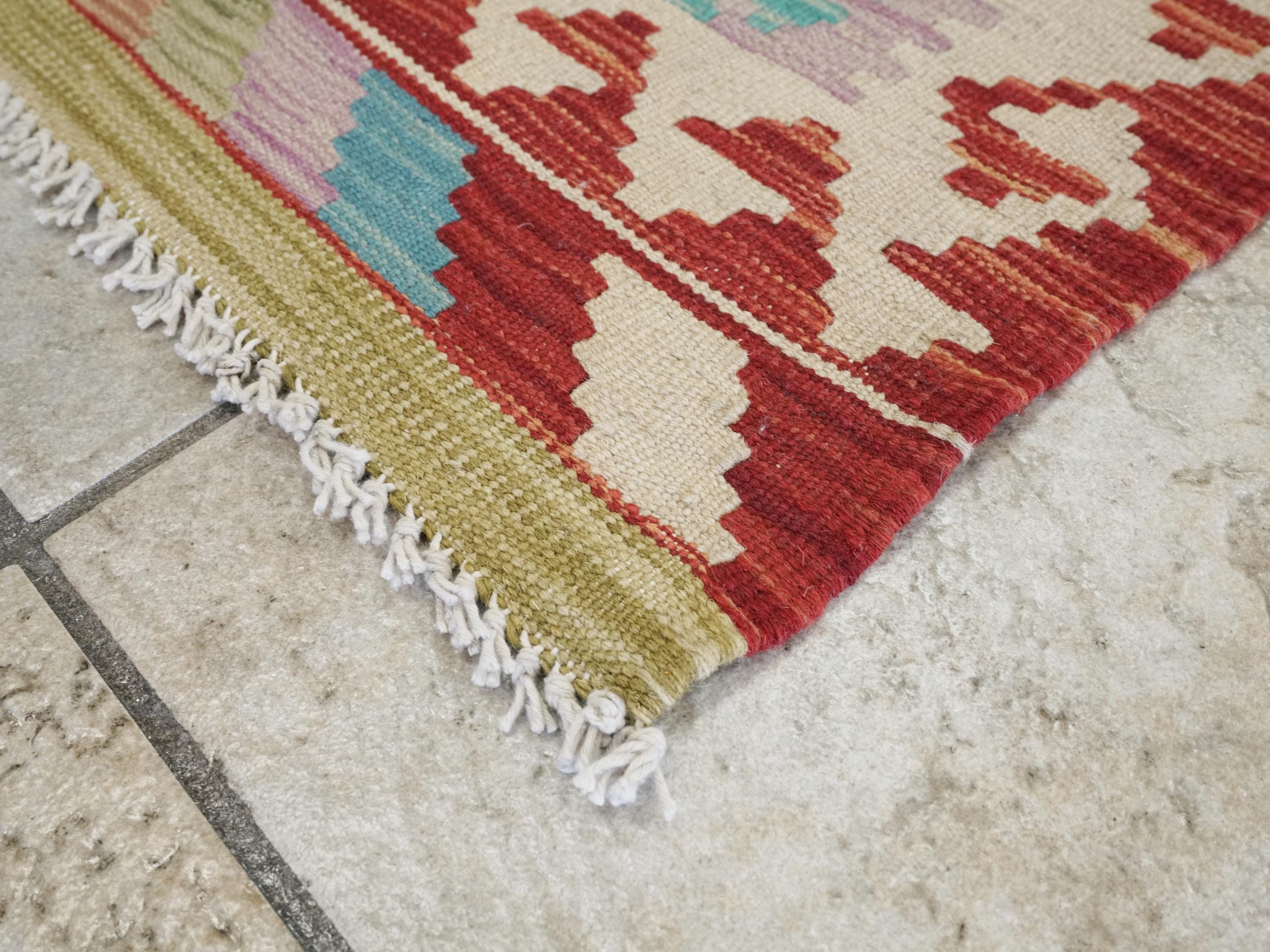7 Ft Red Kilim Runner Rug - Traditional Flat Weave, Ghazni Wool Rug