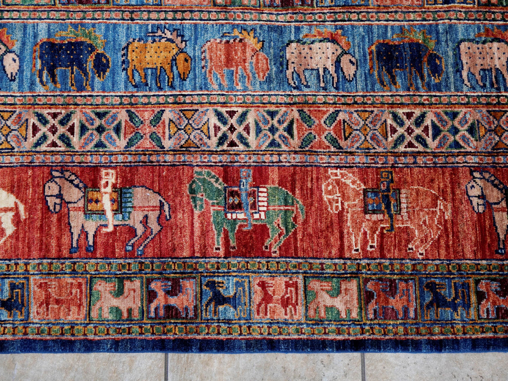 9x12 Ft Red & Blue Pazyryk Rug - Afghan Oriental Area Rug