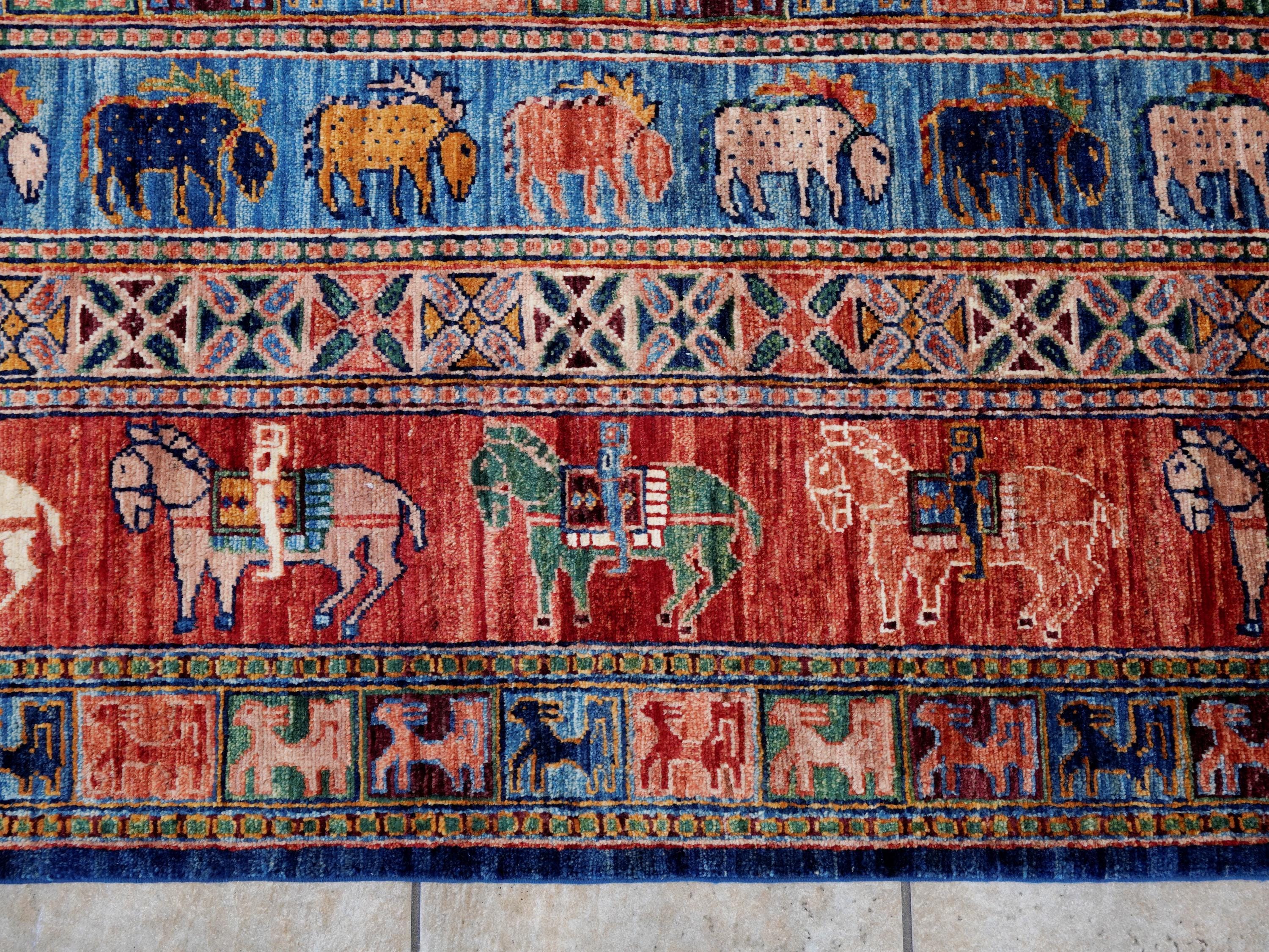 9x12 Ft Red & Blue Pazyryk Rug - Afghan Oriental Area Rug